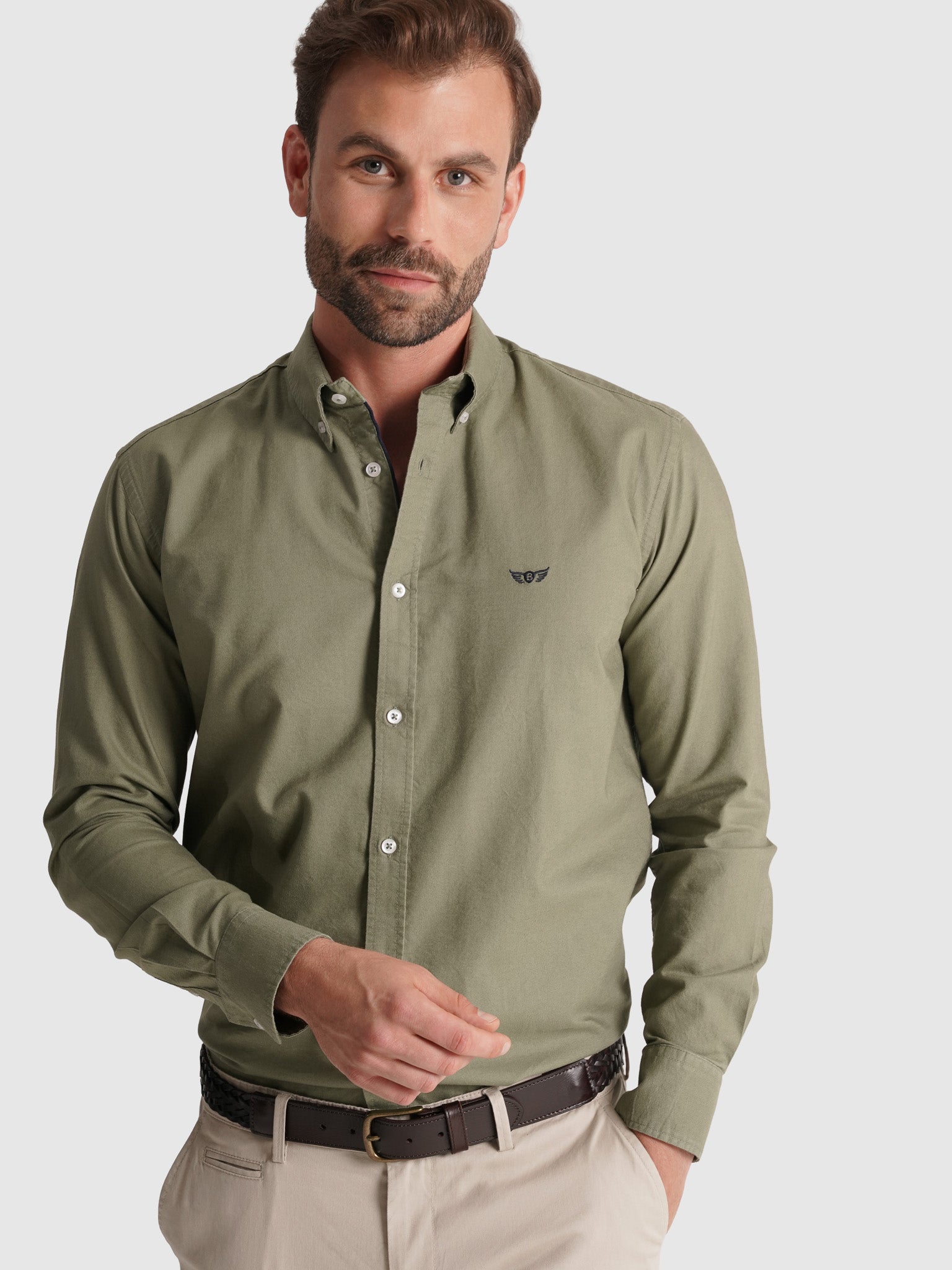 GREEN COTTON SHIRT LONG SLEEVE REGULAR FIT MR. BLUE