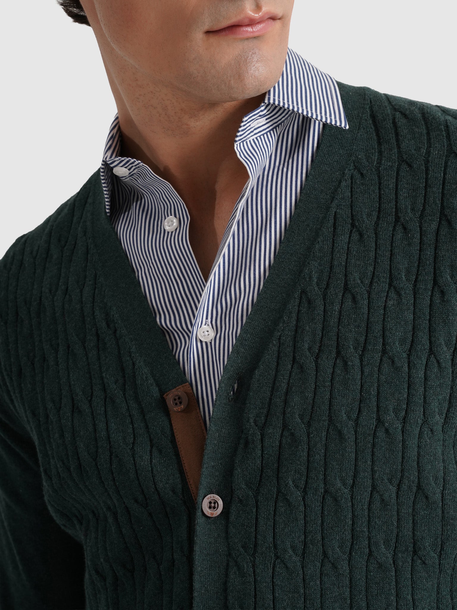 GREEN WOOL PULLOVER WITH REGULAR FIT MR ELBOW PADS. BLUE