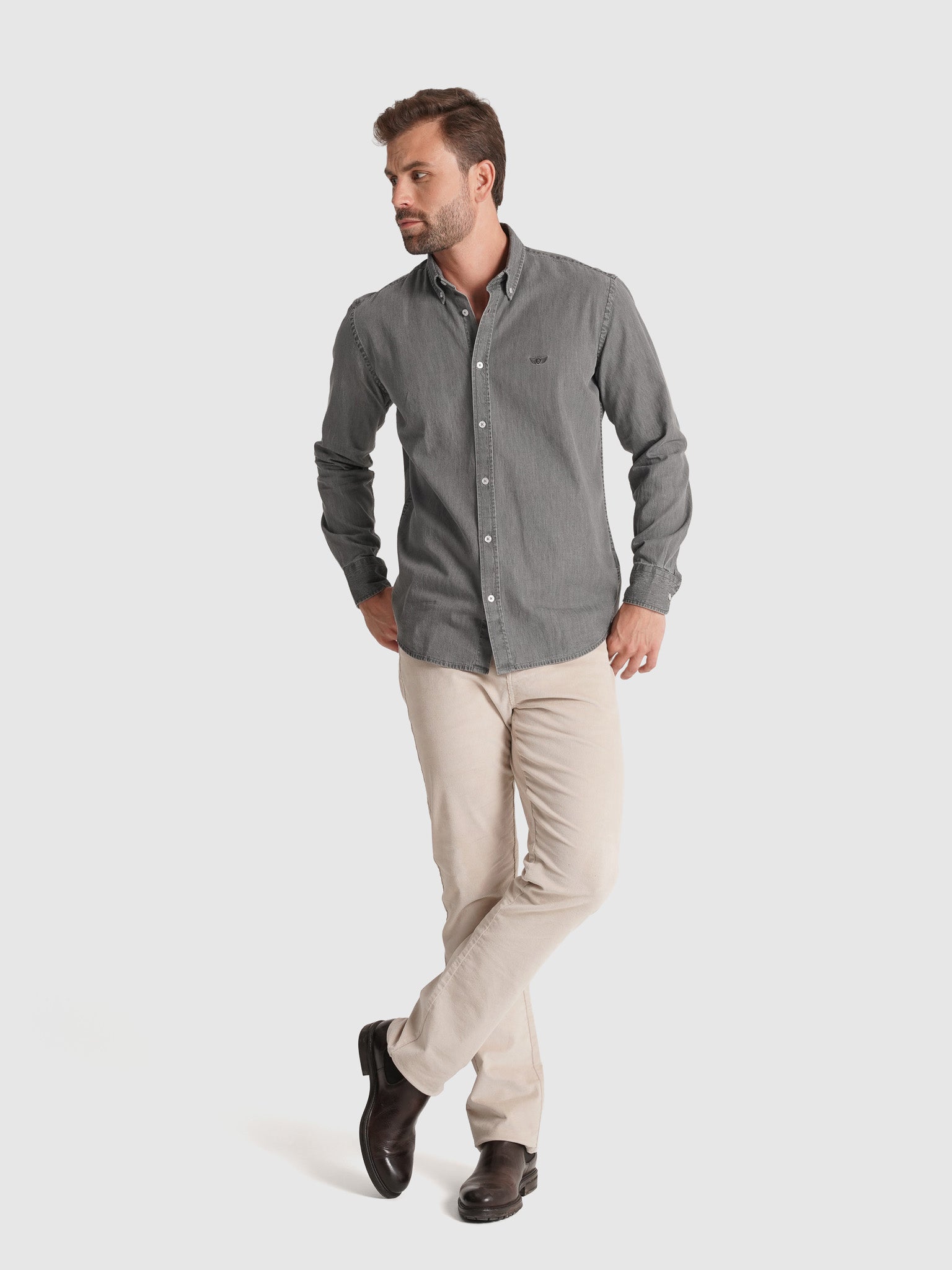 GRAY COTTON SHIRT LONG SLEEVE REGULAR FIT MR. BLUE