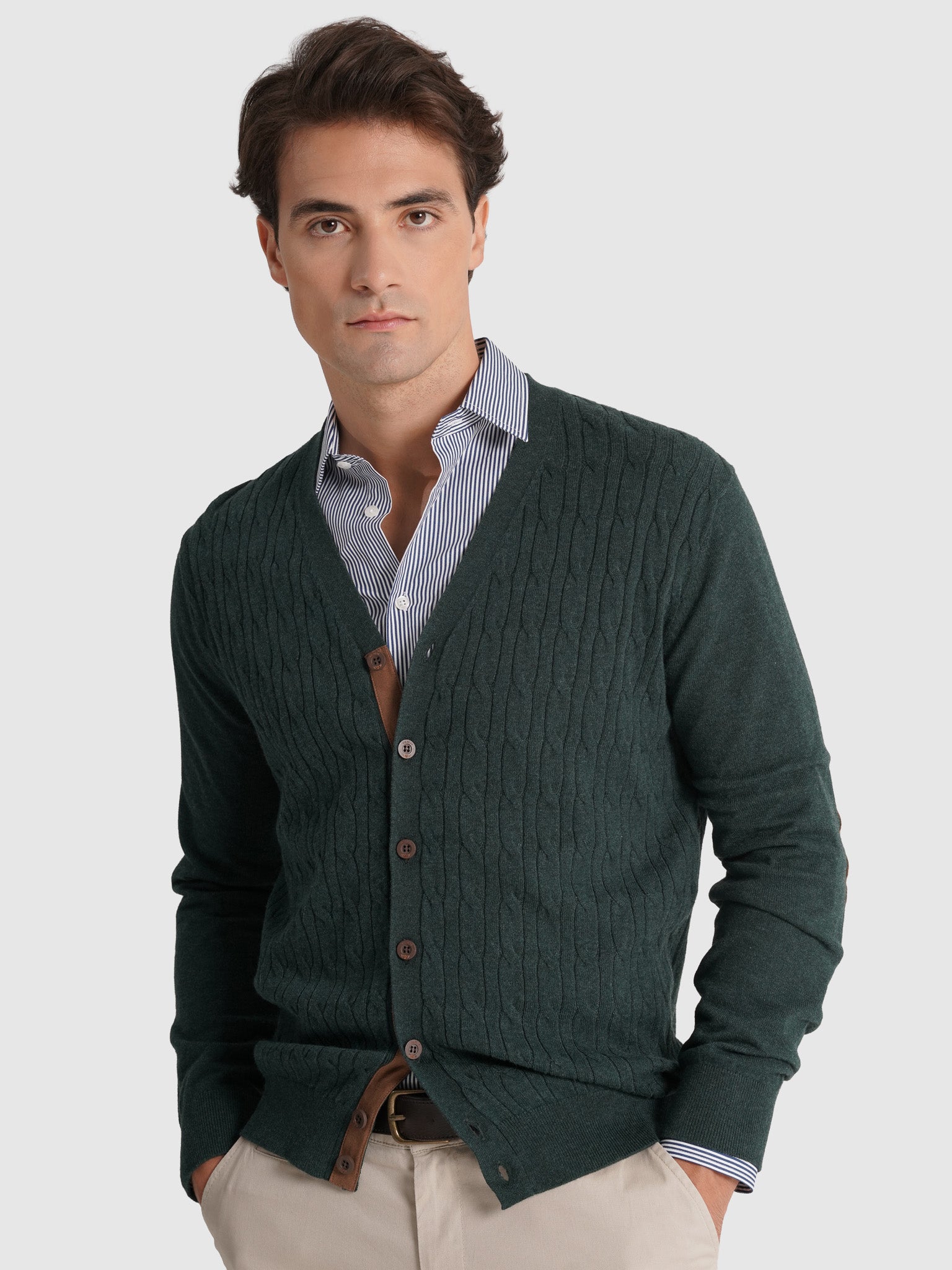 GREEN WOOL PULLOVER WITH REGULAR FIT MR ELBOW PADS. BLUE