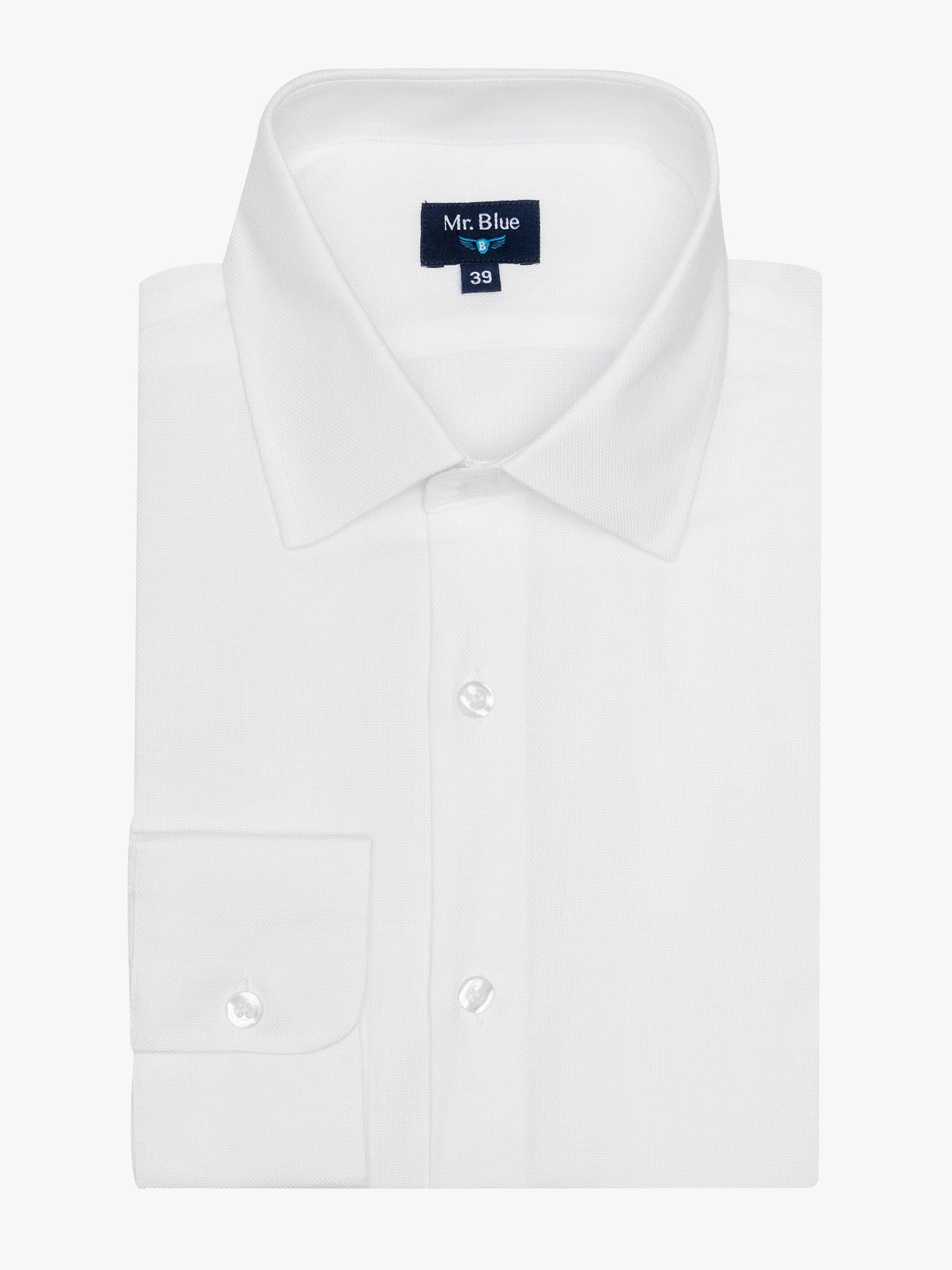 WHITE COTTON LONG SLEEVE SHIRT CLASSIC FIT MR. BLUE