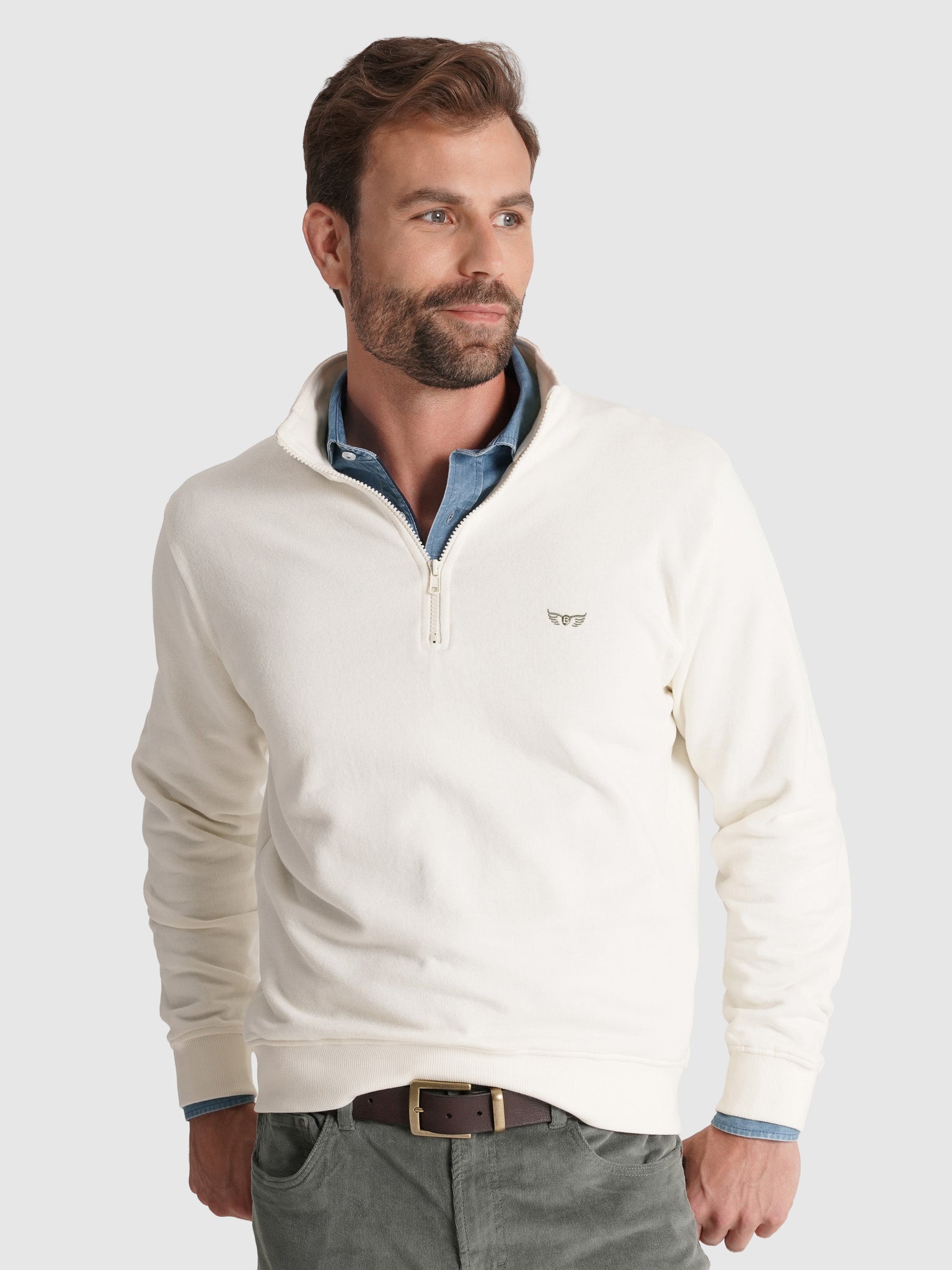 WHITE COTTON HOODIE LONG SLEEVE REGULAR FIT MR. BLUE