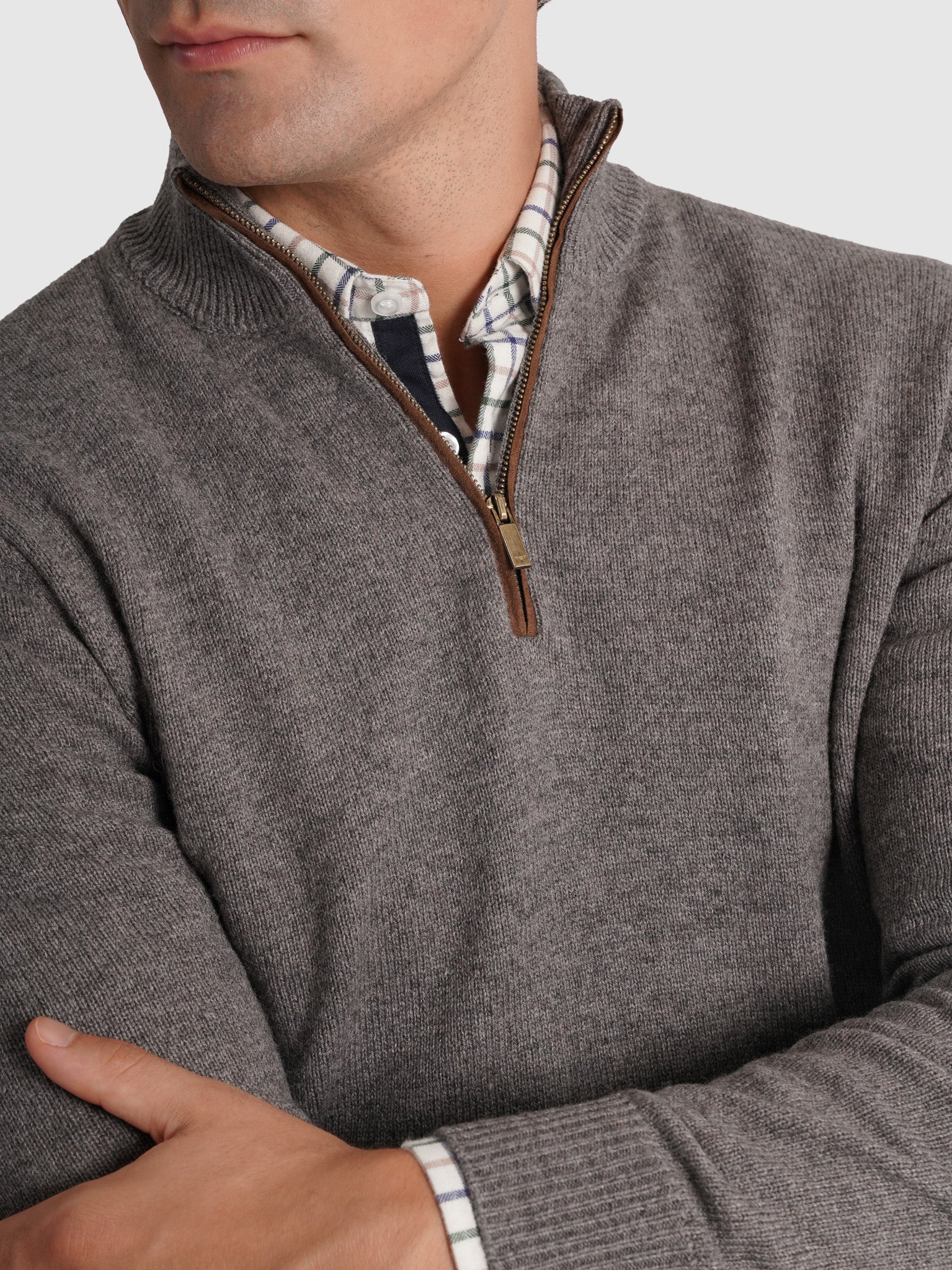 GRAY WOOL PULLOVER WITH REGULAR FIT MR ELBOW PADS. BLUE