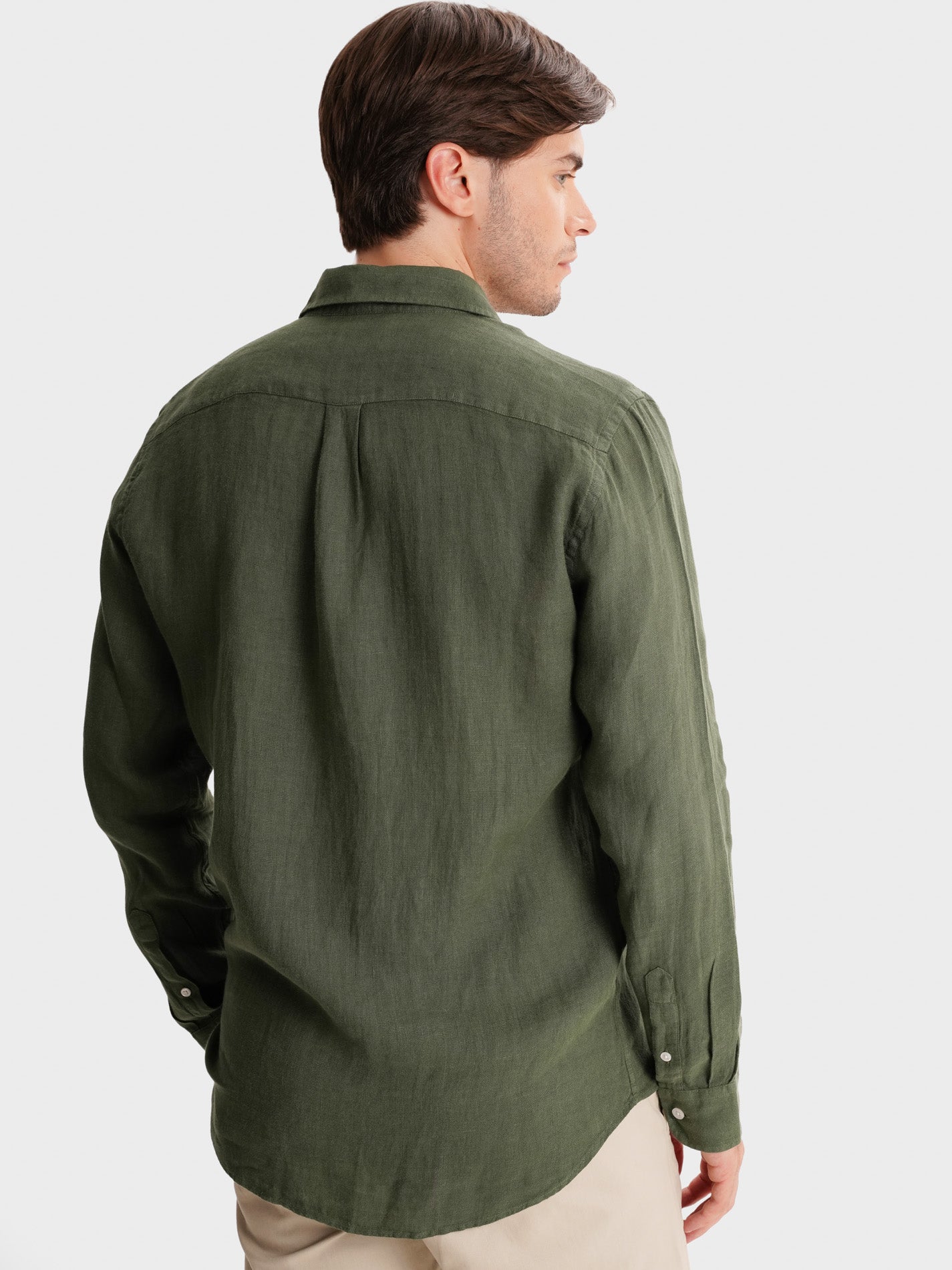 GREEN LINEN SHIRT LONG SLEEVE TAILORED FIT MARK BELLUCCI