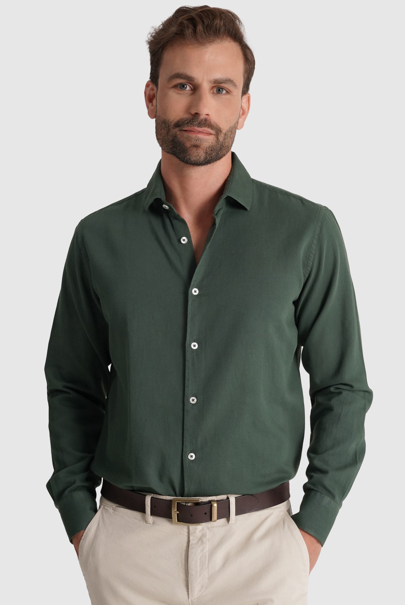 Camisa Algodão Verde Manga Comprida Regular Fit Mr. Blue