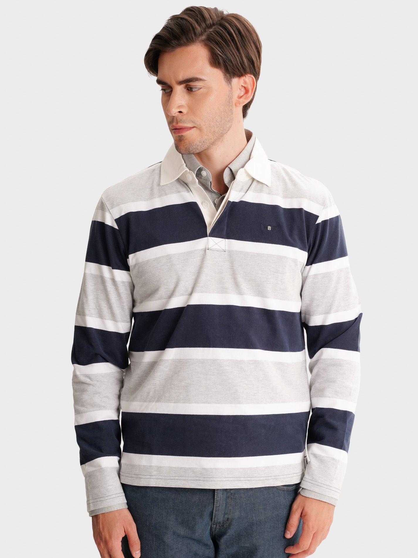 GRAY RUGBY LONG SLEEVE REGULAR FIT MR. BLUE