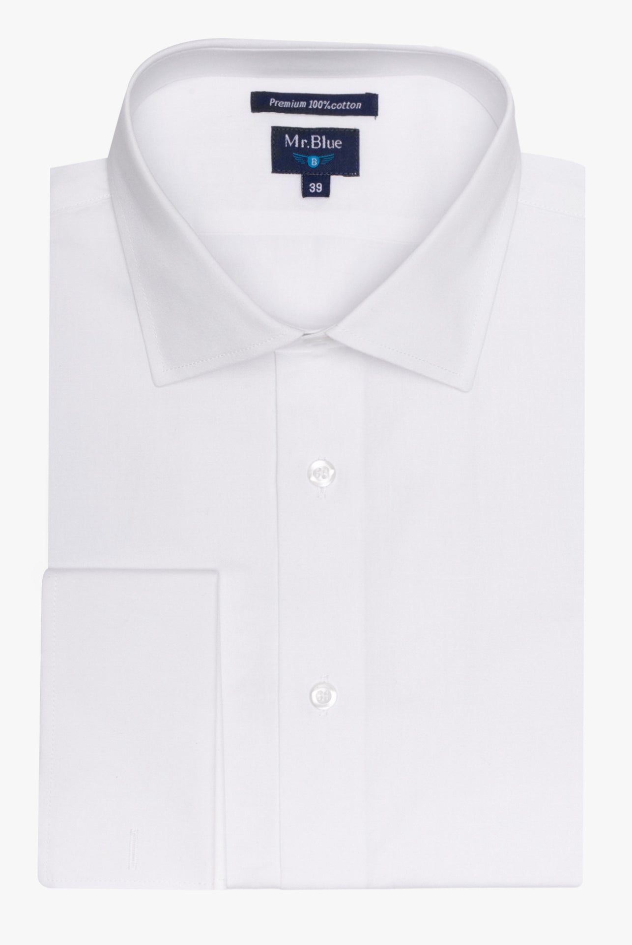 WHITE POPPLINE LONG SLEEVE SHIRT CLASSIC FIT MR. BLUE