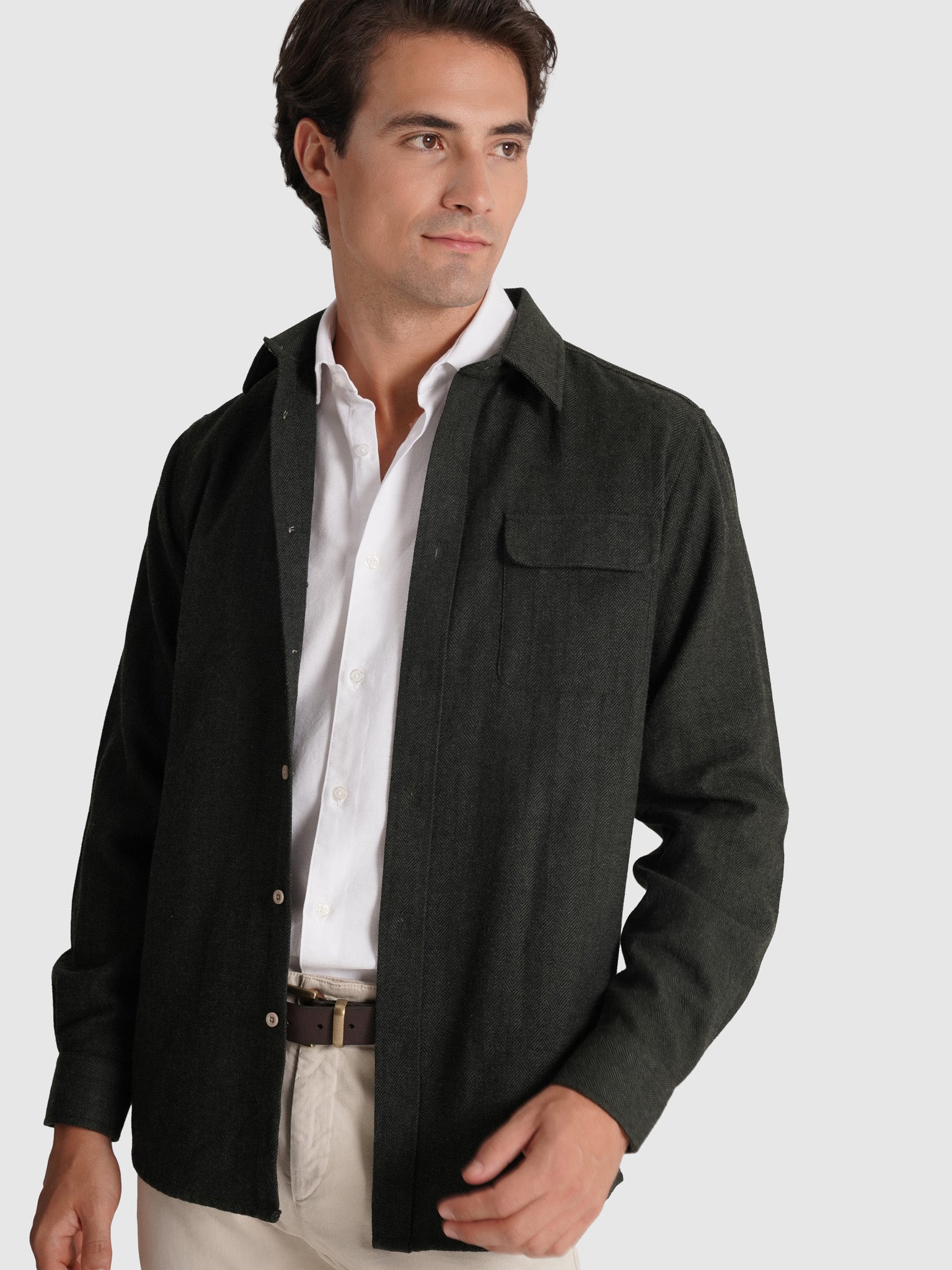 GREEN WOOL OVERSHIRT LONG SLEEVE REGULAR FIT MARK BELLUCCI