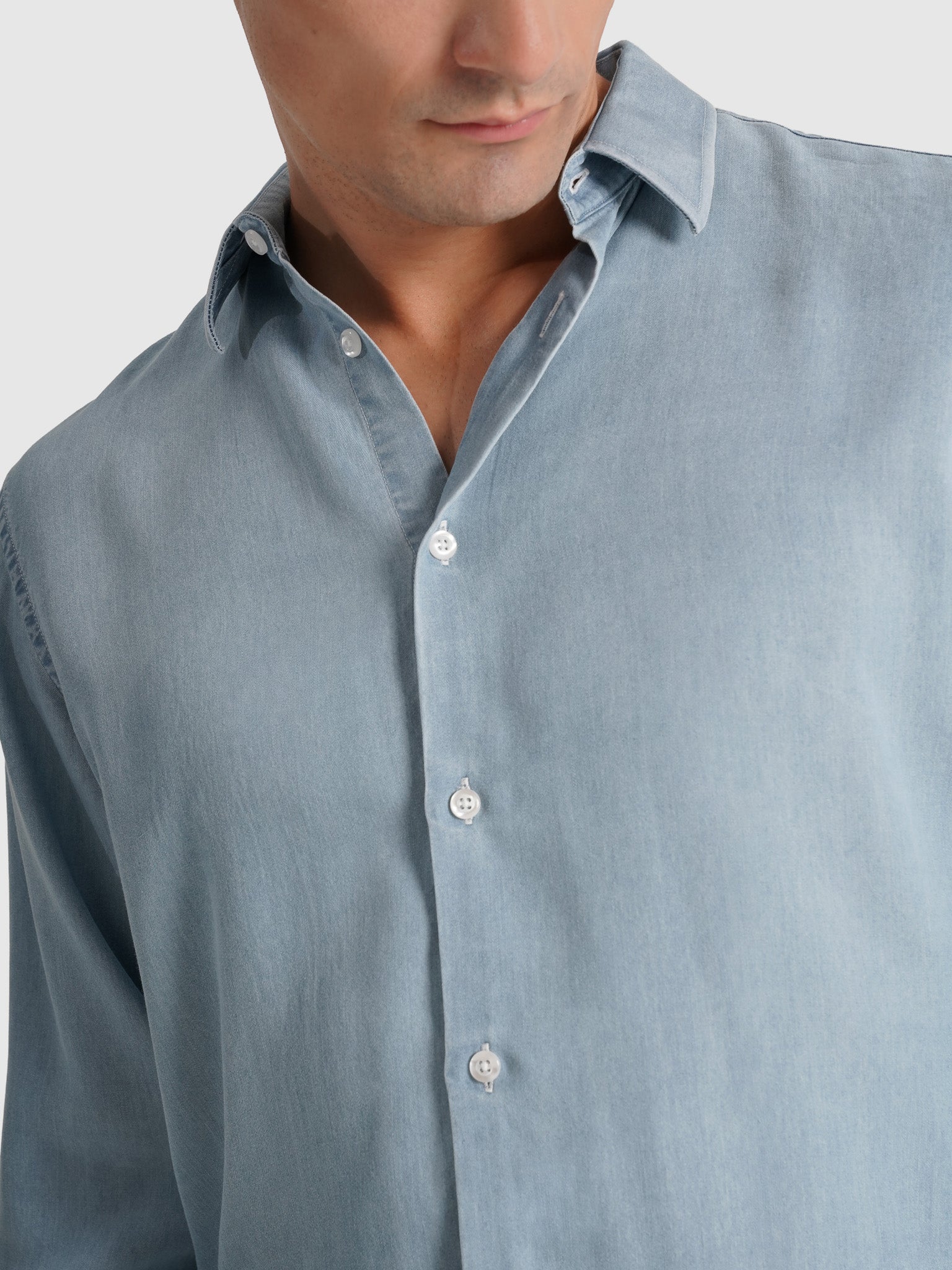 TAILORED FIT LONG SLEEVE BLUE COTTON SHIRT MARK BELLUCCI