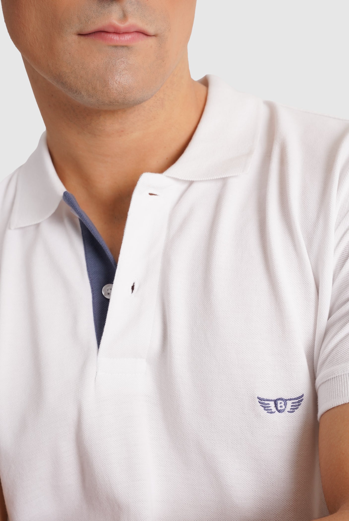 WHITE PIQUET POLO SHORT SLEEVES REGULAR FIT MR. BLUE