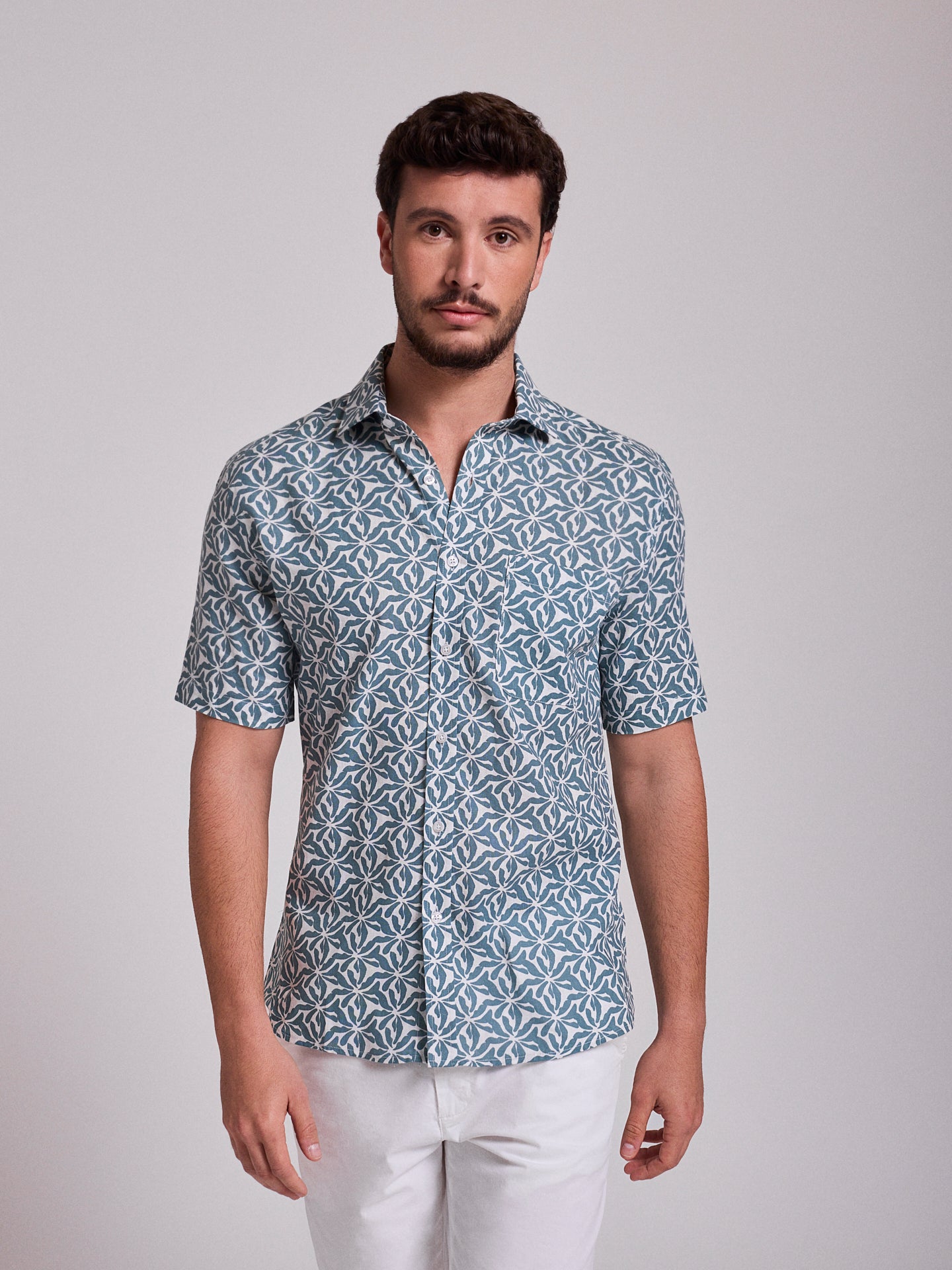 GREEN LINEN SHIRT SHORT SLEEVE REGULAR FIT MR. BLUE