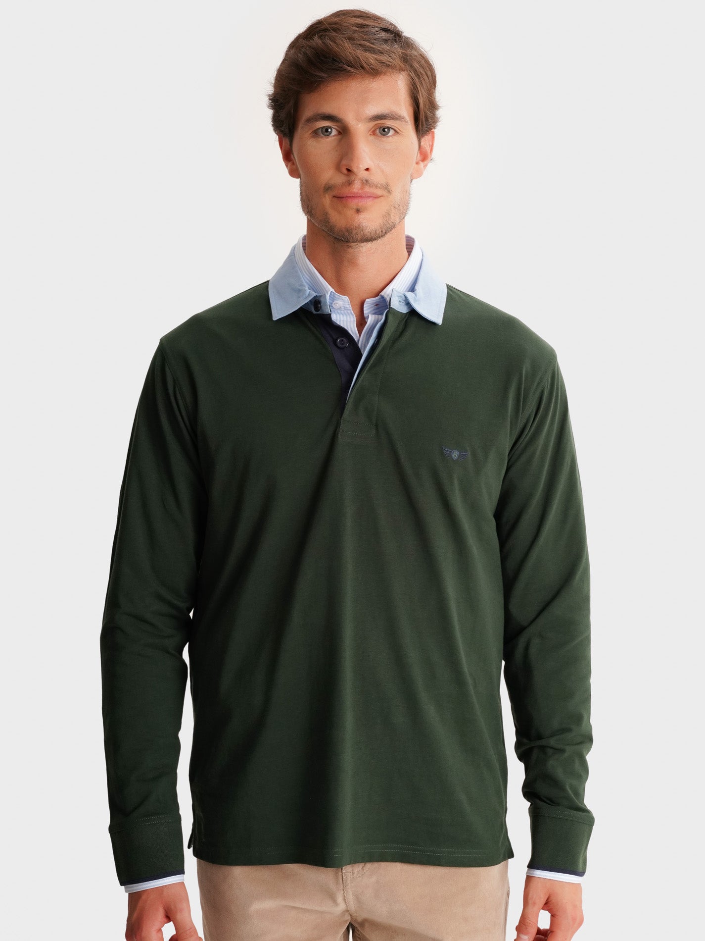 RUGBY GREEN COTTON LONG SLEEVE REGULAR FIT MR. BLUE