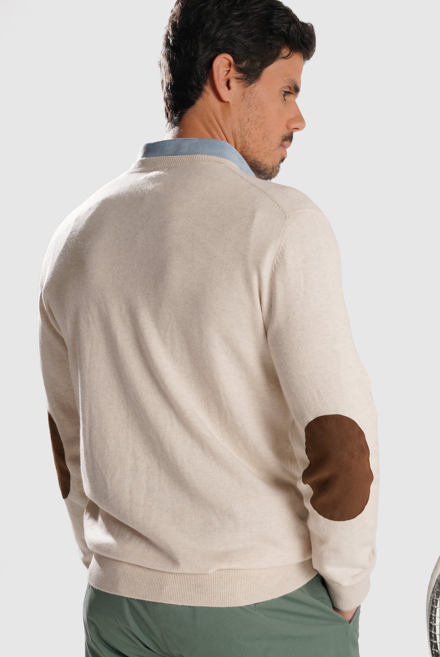 BEIGE PULLOVER WITH REGULAR FIT MR ELBOW PADS. BLUE