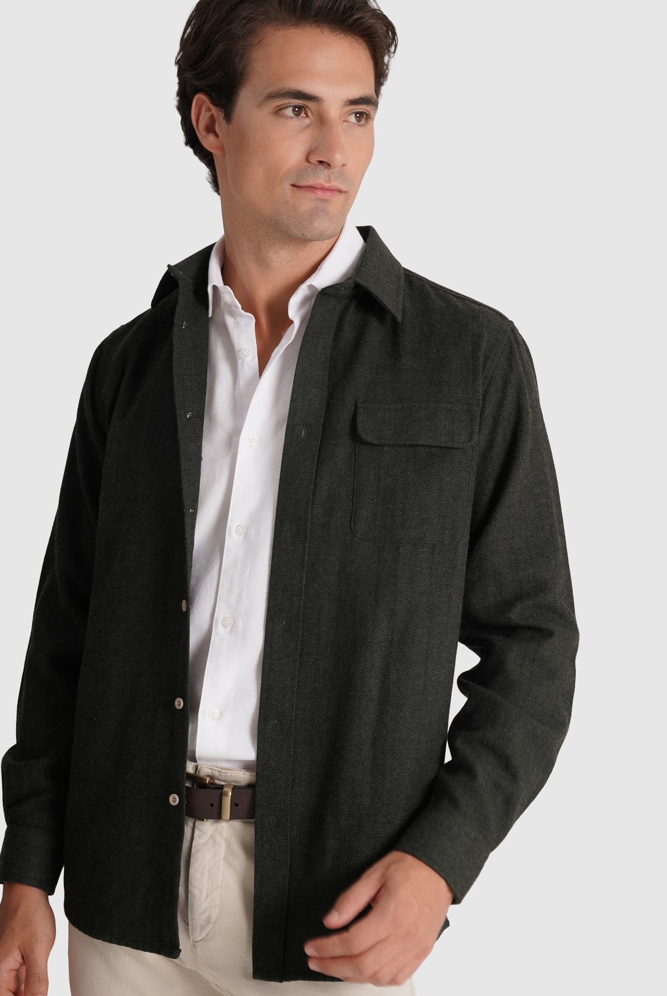 Sobrecamisa Lã Verde Manga Comprida Regular Fit Mr. Blue