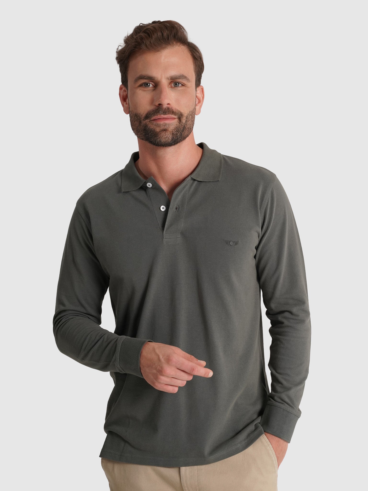 GREEN COTTON POLO LONG SLEEVE REGULAR FIT MR. BLUE