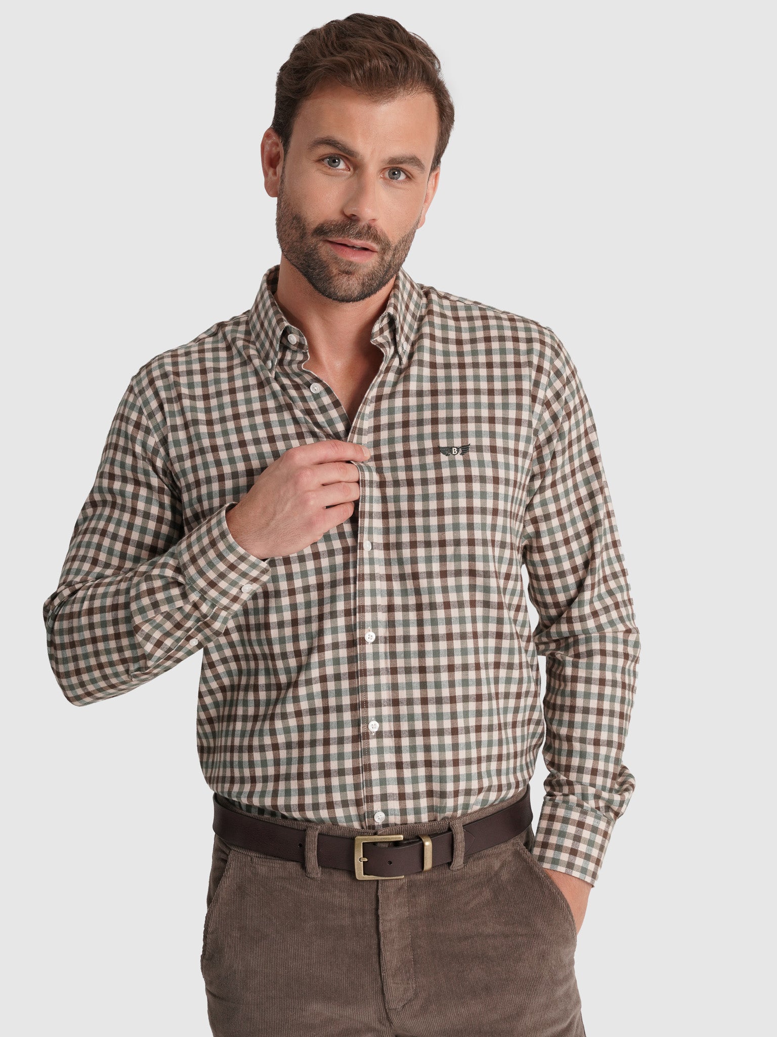 LONG SLEEVE BROWN FLANNEL SHIRT REGULAR FIT MR. BLUE