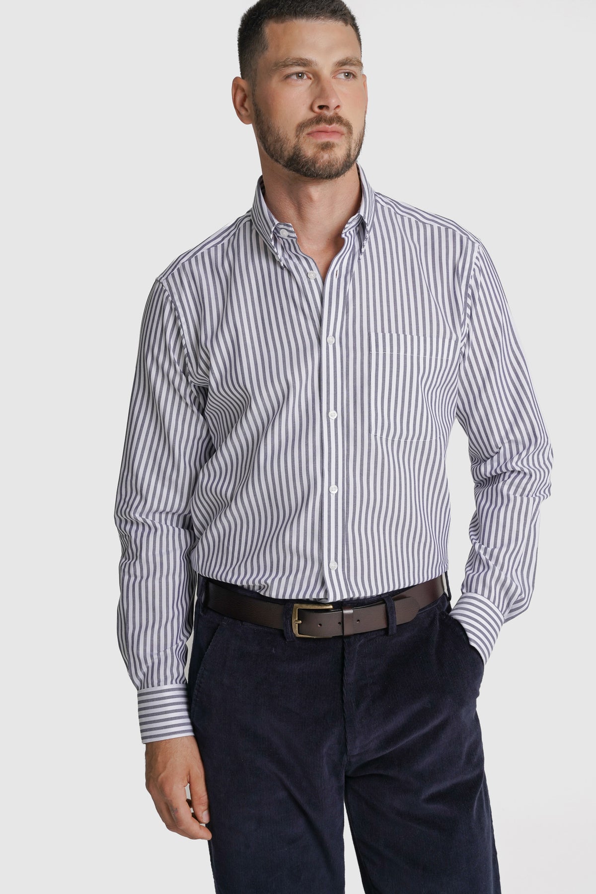CAMISA TWILL REGULAR FIT AZUL ÀS RISCAS MR. BLUE