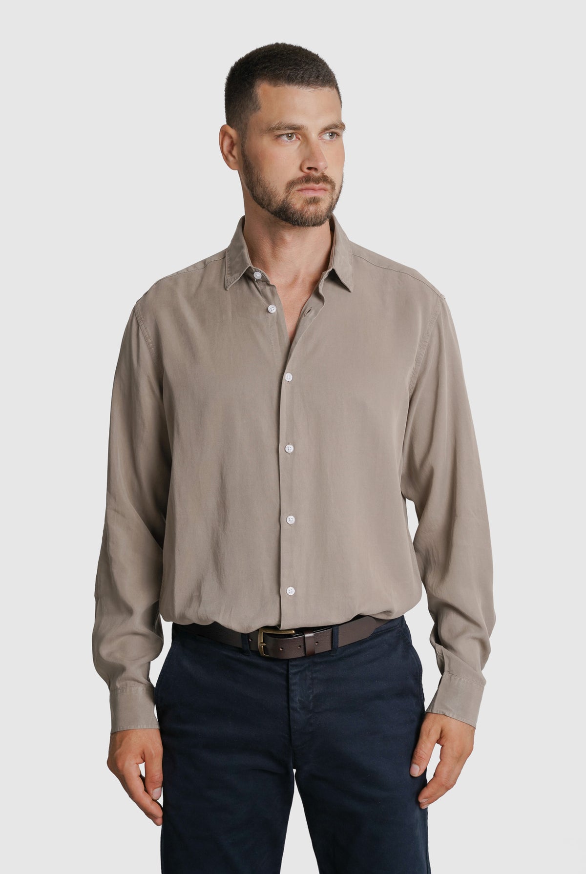 CAMISA TWILL TAILORED FIT BEGE LISA MARK BELLUCCI