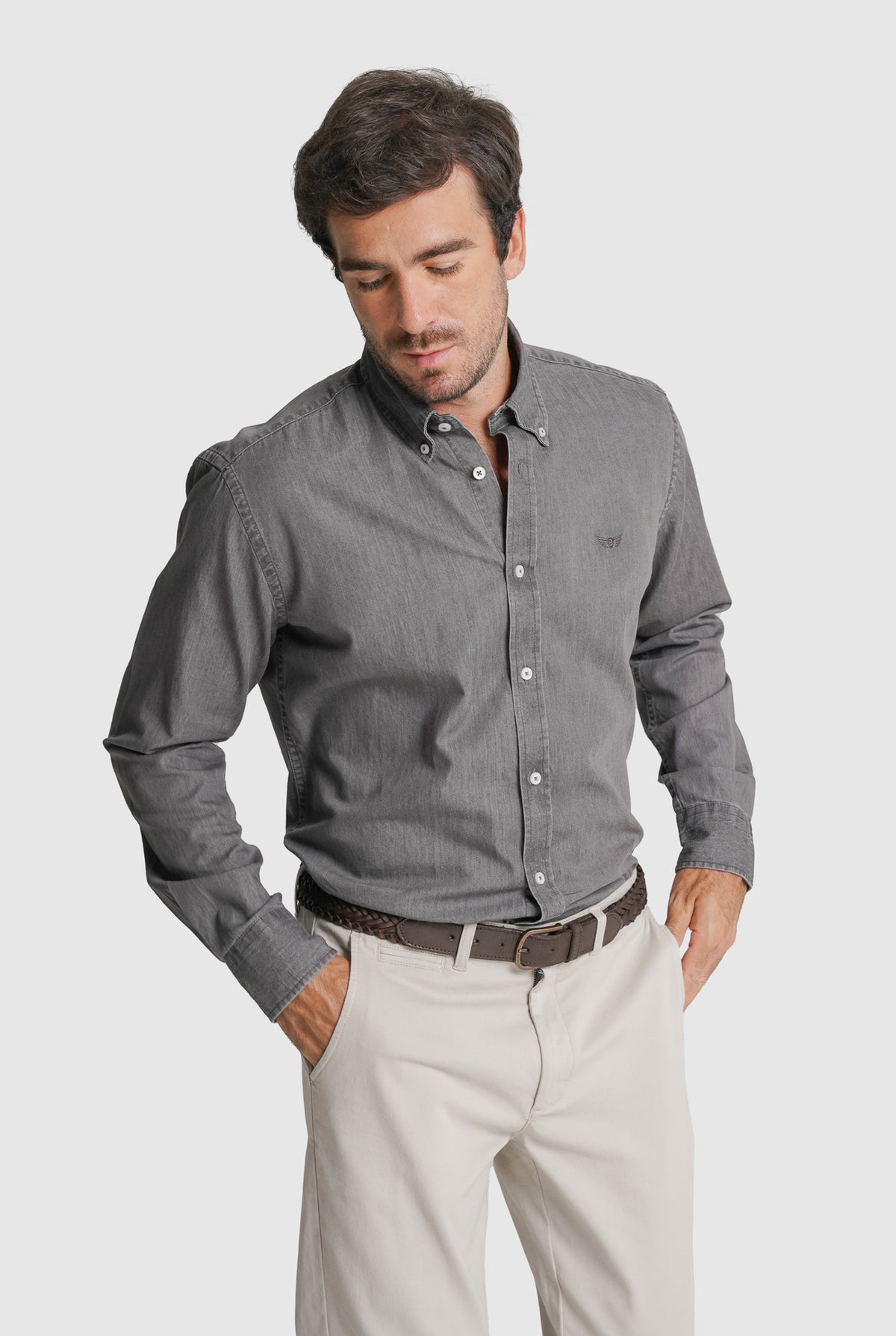 CAMISA TWILL REGULAR FIT CINZENTA LISA MR. BLUE
