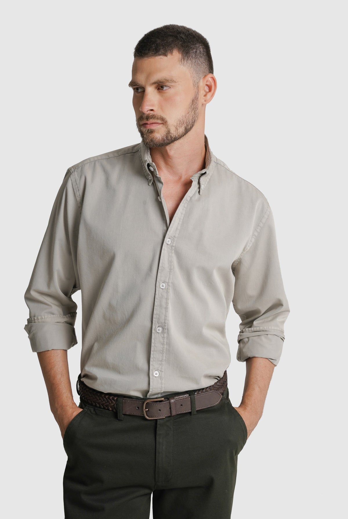 CAMISA TWILL REGULAR FIT BEGE LISA MR. BLUE