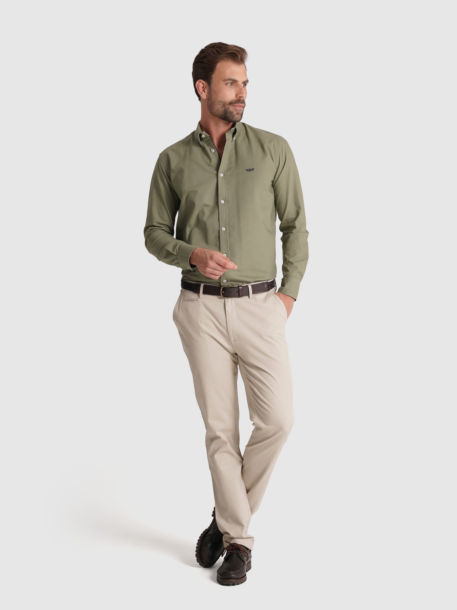 GREEN COTTON SHIRT LONG SLEEVE REGULAR FIT MR. BLUE