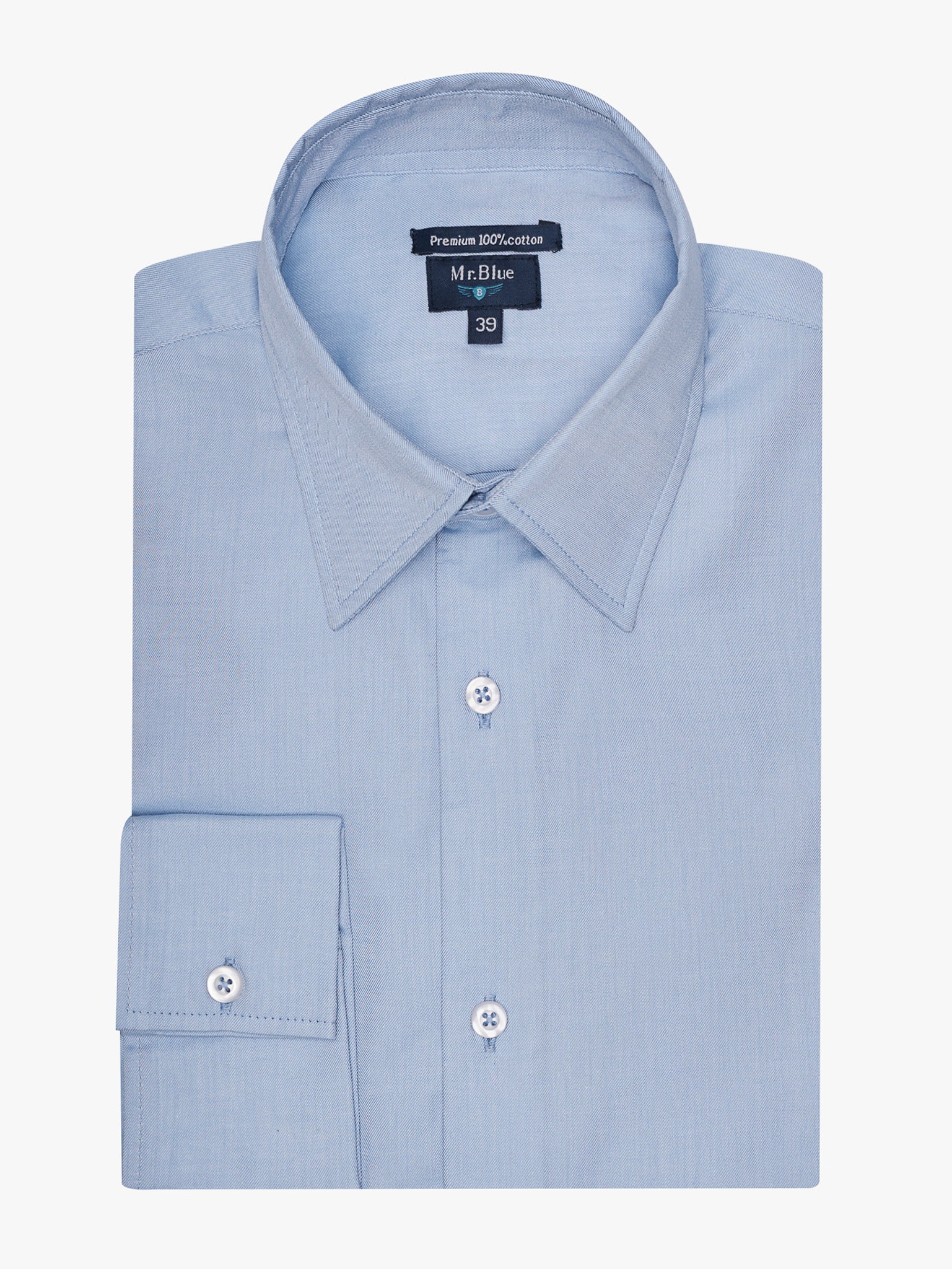 LONG SLEEVE BLUE COTTON SHIRT CLASSIC FIT MR. BLUE