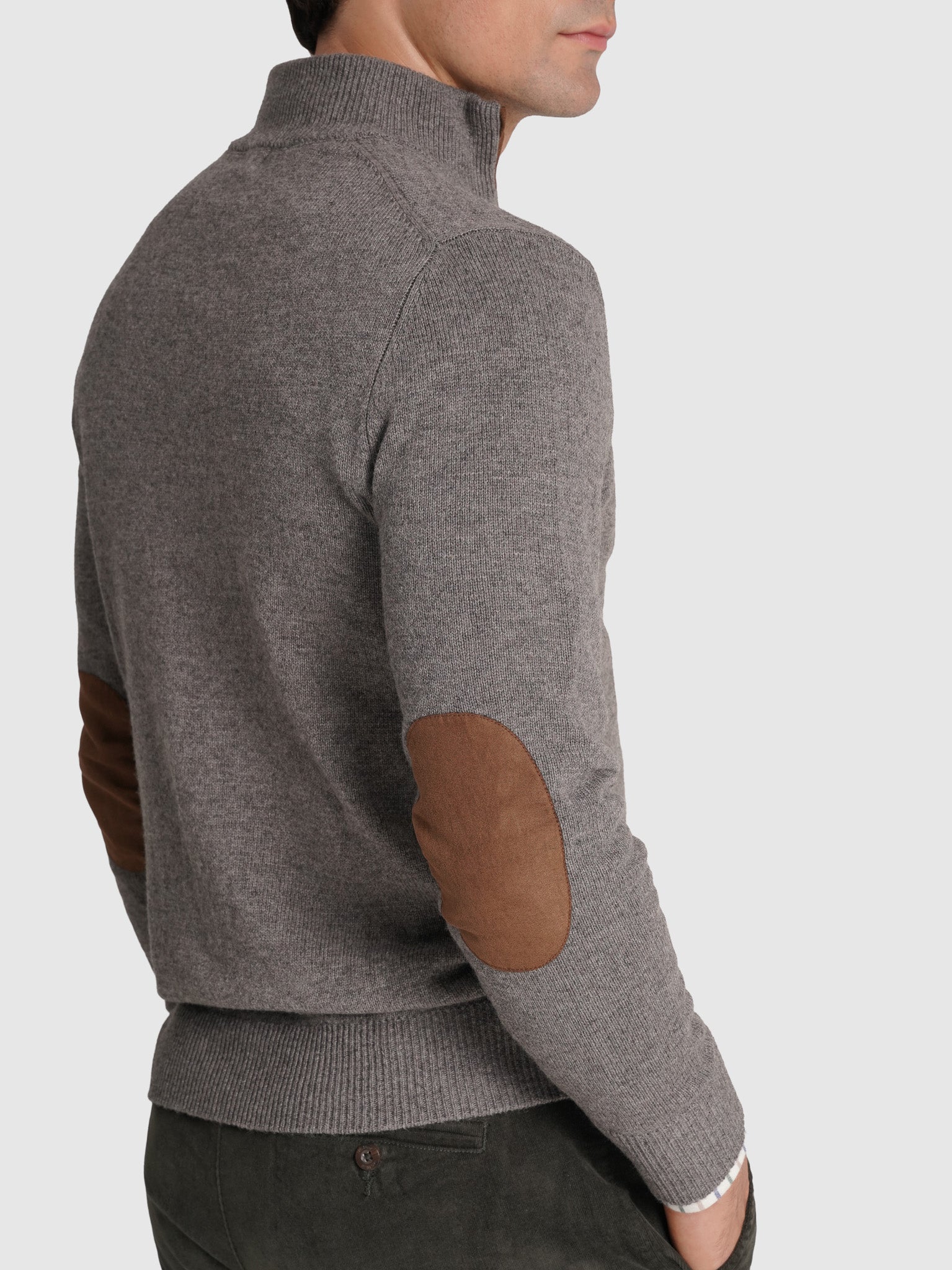 GRAY WOOL PULLOVER WITH REGULAR FIT MR ELBOW PADS. BLUE