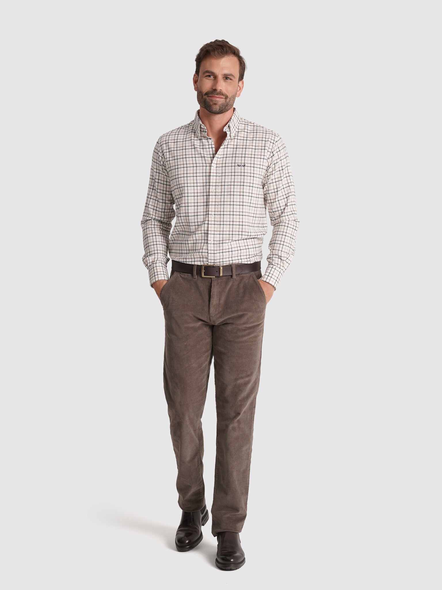 CAMISA FRANELA MARRÓN MANGA LARGA REGULAR FIT MR. AZUL