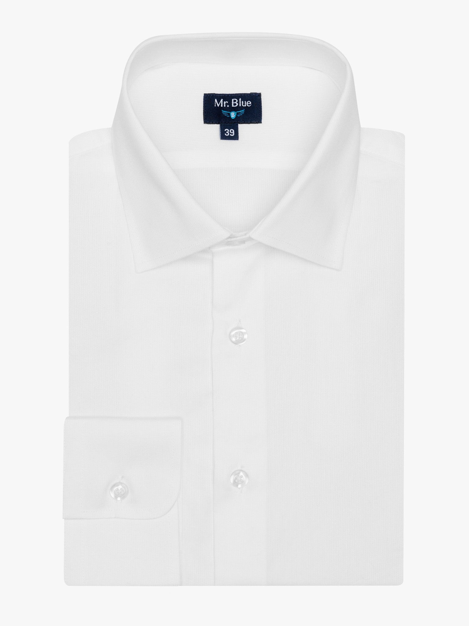 WHITE COTTON LONG SLEEVE SHIRT CLASSIC FIT MR. BLUE