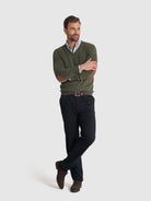 GREEN CASHMERE PULLOVER WITH REGULAR FIT MR ELBOW PADS. BLUE