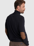 BLUE CASHMERE PULLOVER WITH REGULAR FIT MR ELBOW PADS. BLUE