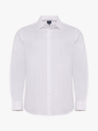 WHITE COTTON LONG SLEEVE SLIM FIT MR SHIRT. BLUE