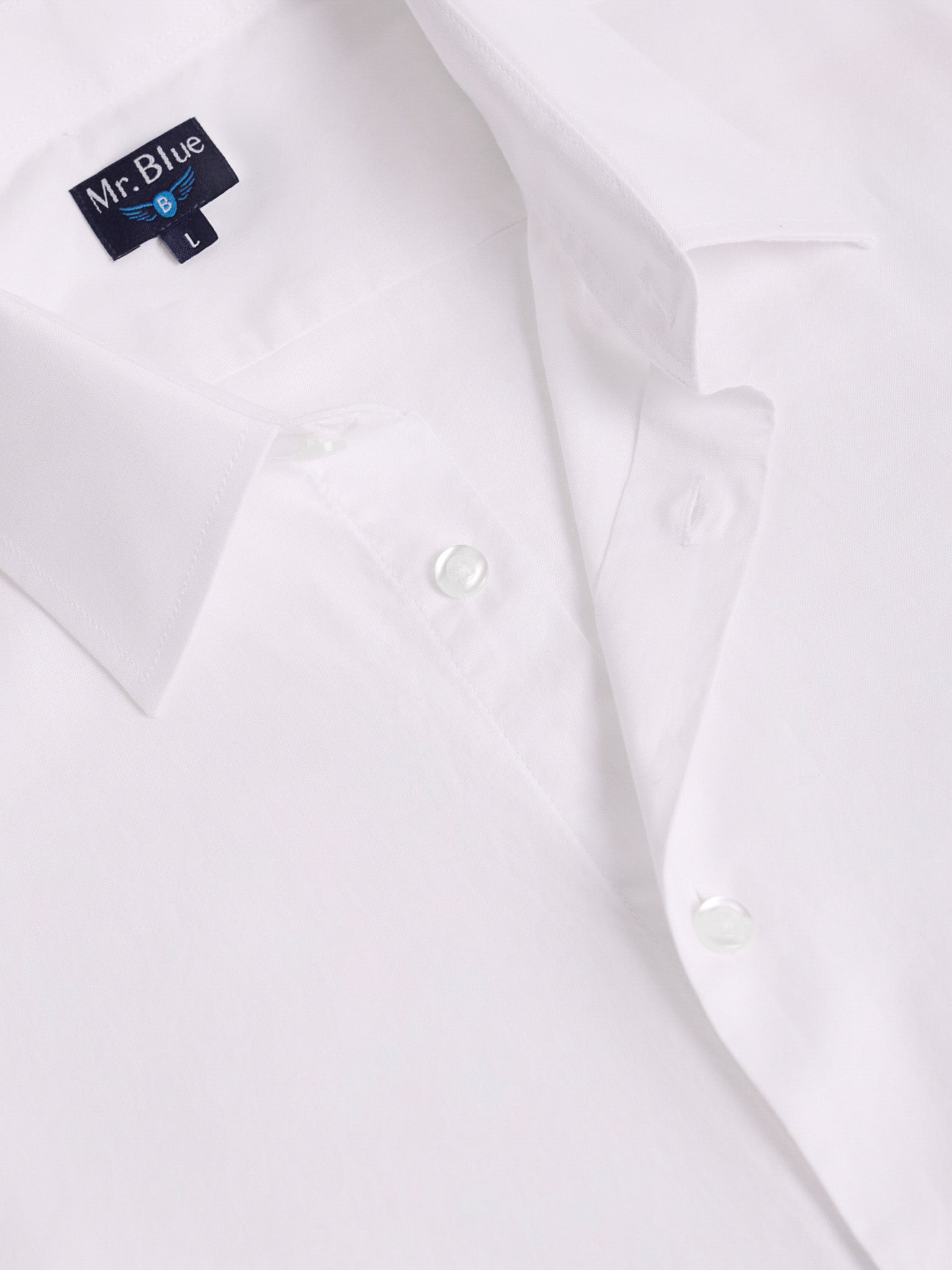 WHITE COTTON LONG SLEEVE SLIM FIT MR SHIRT. BLUE