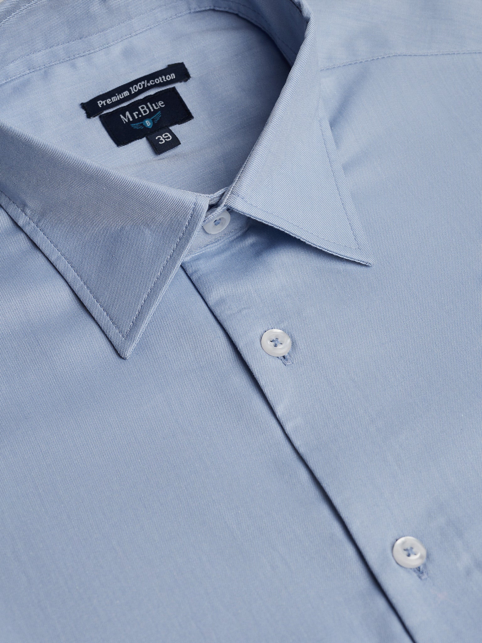 LONG SLEEVE BLUE COTTON SHIRT CLASSIC FIT MR. BLUE