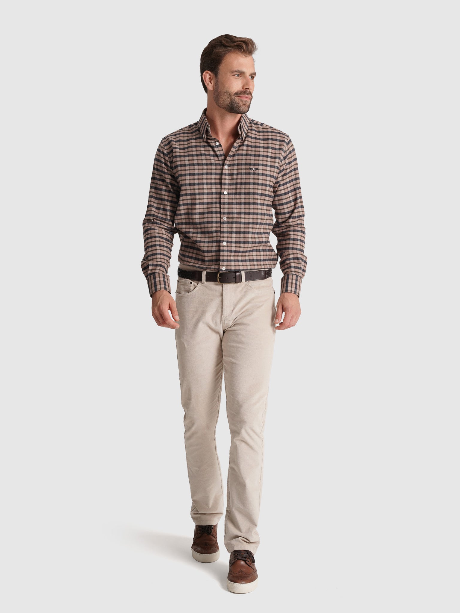 BROWN COTTON SHIRT LONG SLEEVE REGULAR FIT MR. BLUE