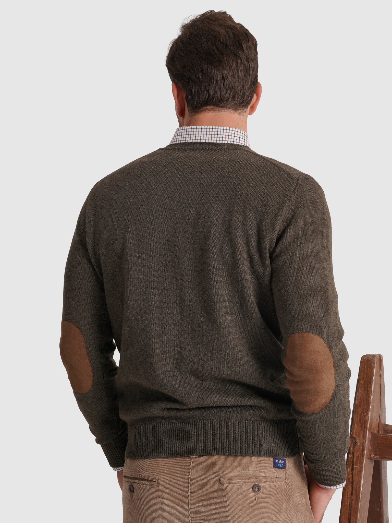 GREEN WOOL PULLOVER WITH REGULAR FIT MR ELBOW PADS. BLUE