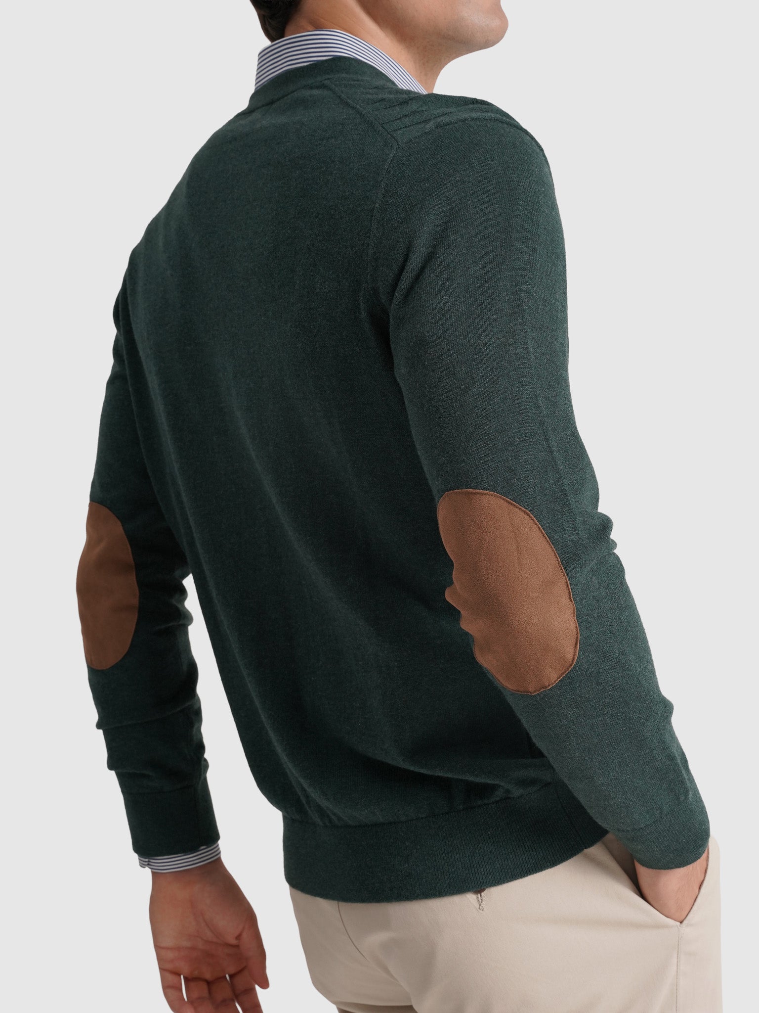 GREEN WOOL PULLOVER WITH REGULAR FIT MR ELBOW PADS. BLUE