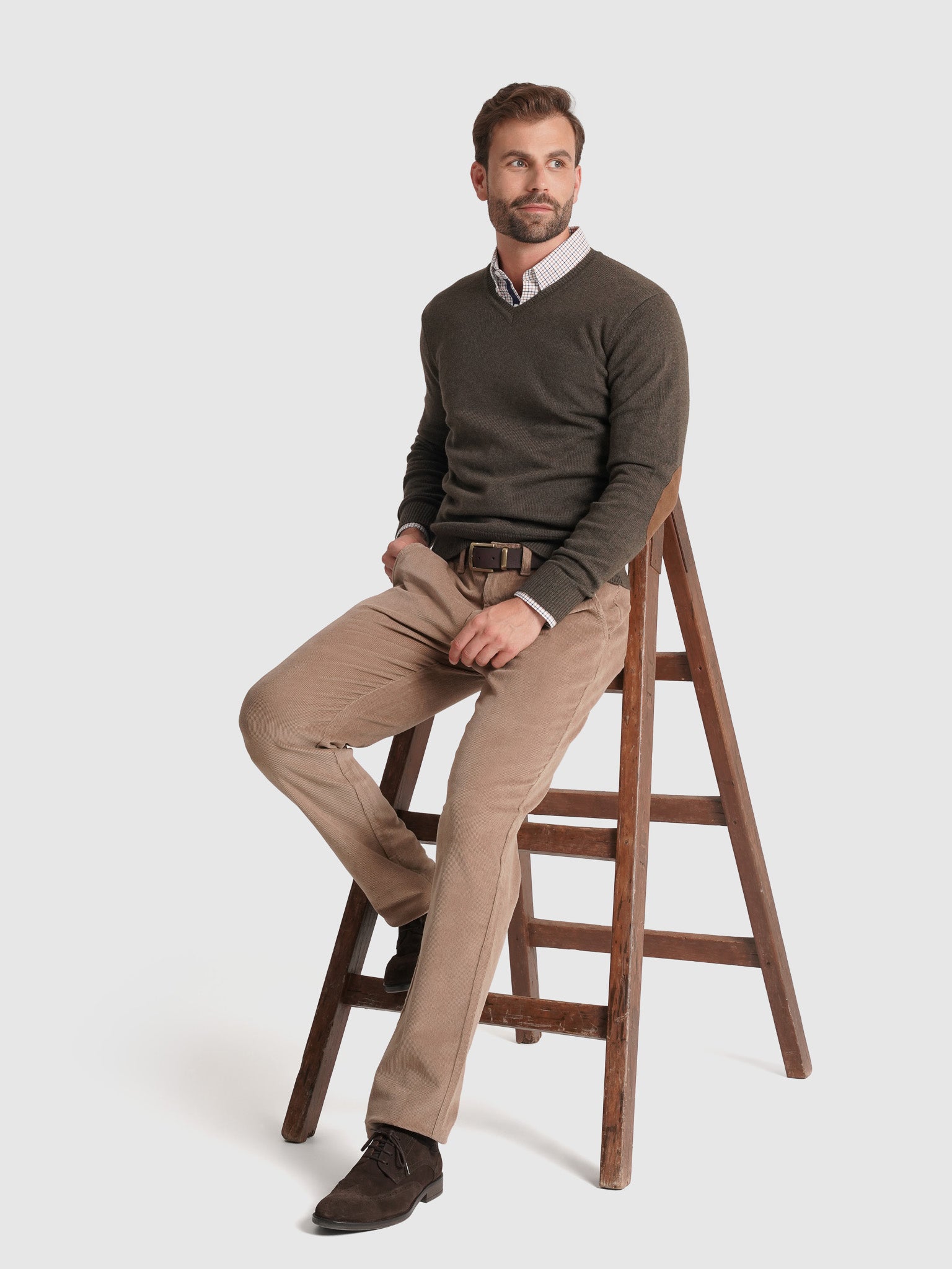 GREEN WOOL PULLOVER WITH REGULAR FIT MR ELBOW PADS. BLUE