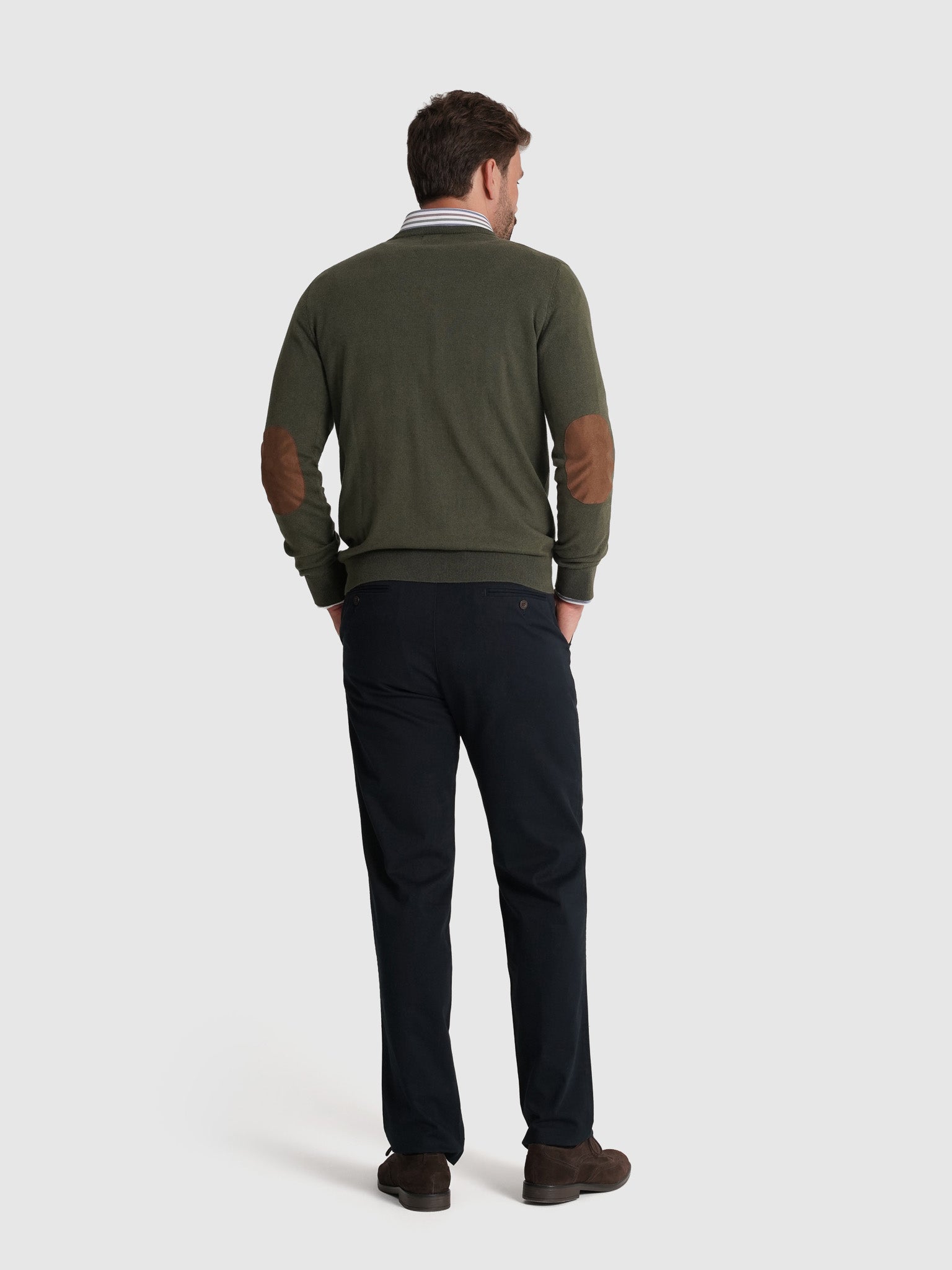 GREEN CASHMERE PULLOVER WITH REGULAR FIT MR ELBOW PADS. BLUE