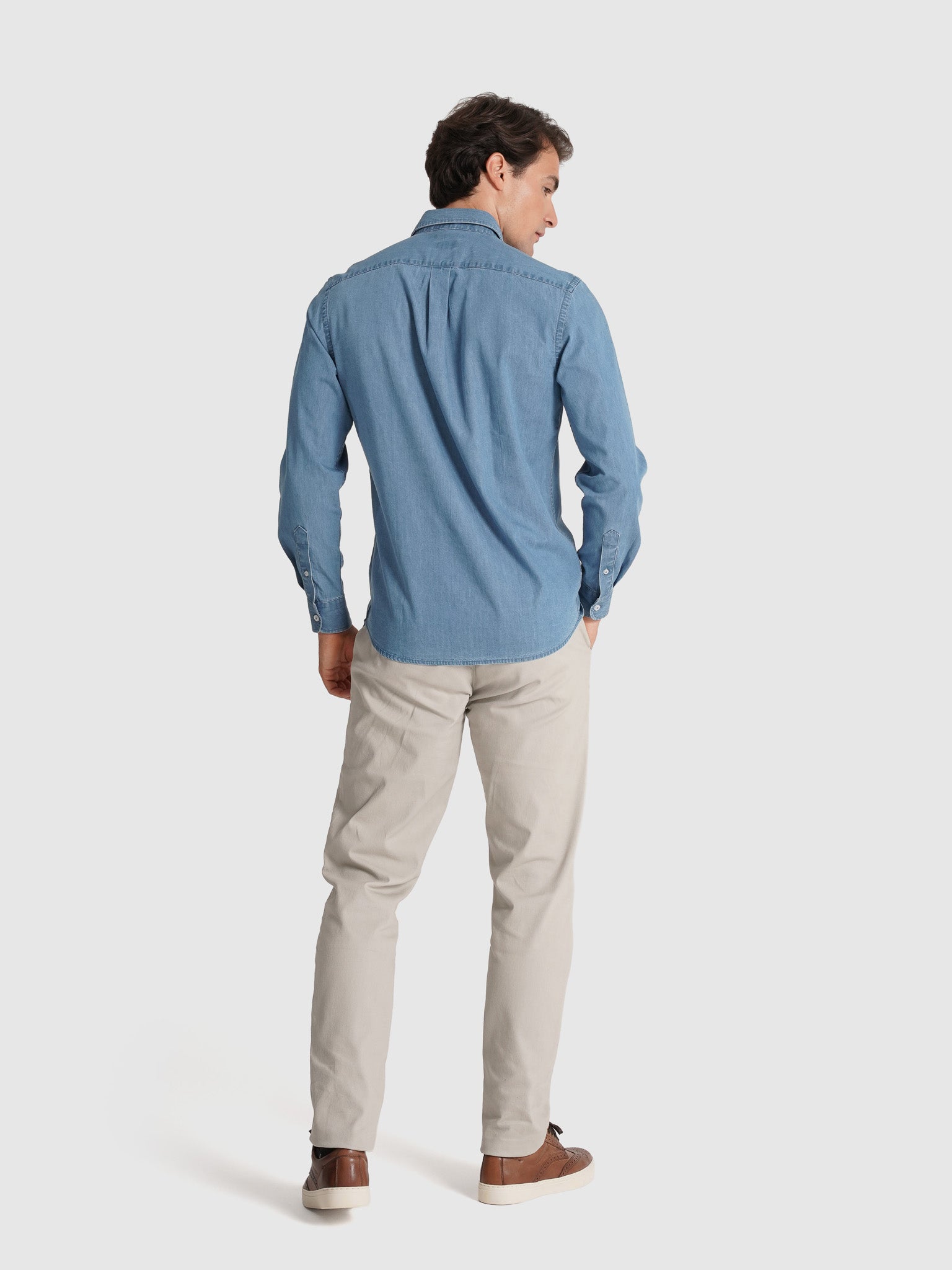 LONG SLEEVE BLUE COTTON SHIRT TAILORED FIT MR. BLUE