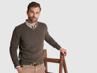 GREEN WOOL PULLOVER WITH REGULAR FIT MR ELBOW PADS. BLUE