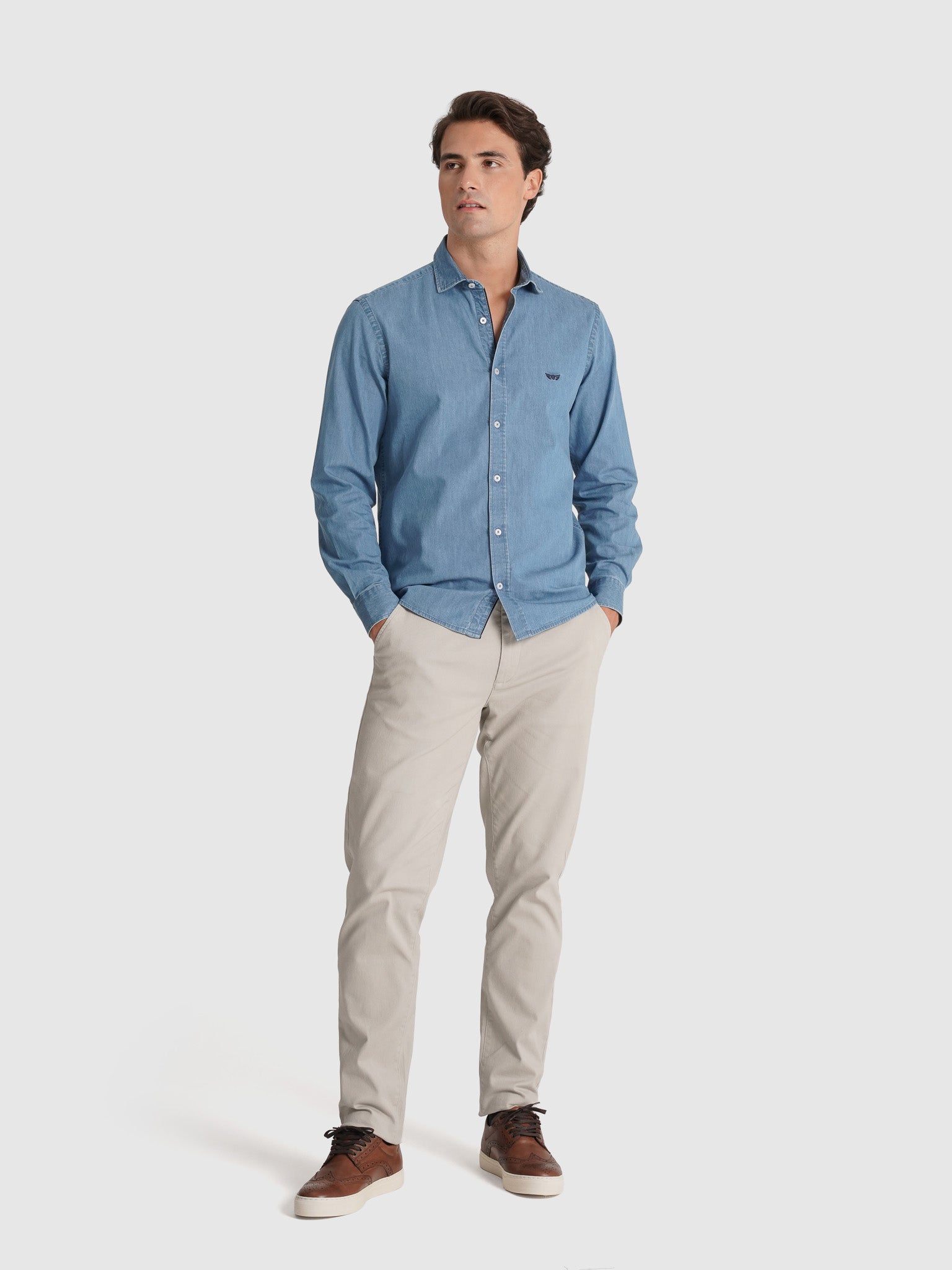 CAMISA ALGODÓN AZUL MANGA LARGA SASTRERÍA MR. AZUL