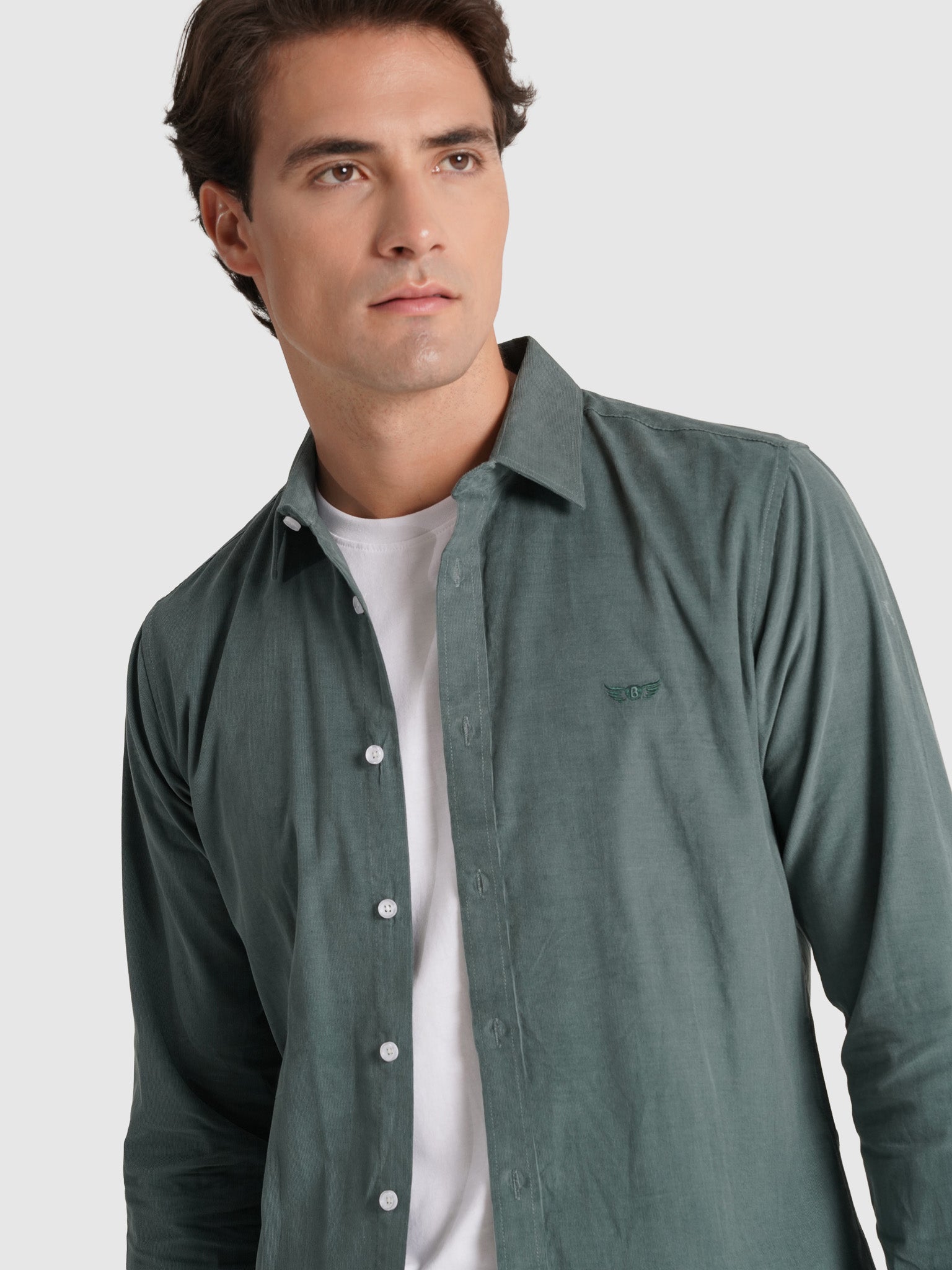 BOMBAZINE GREEN SHIRT LONG SLEEVE TAILORED FIT MR. BLUE