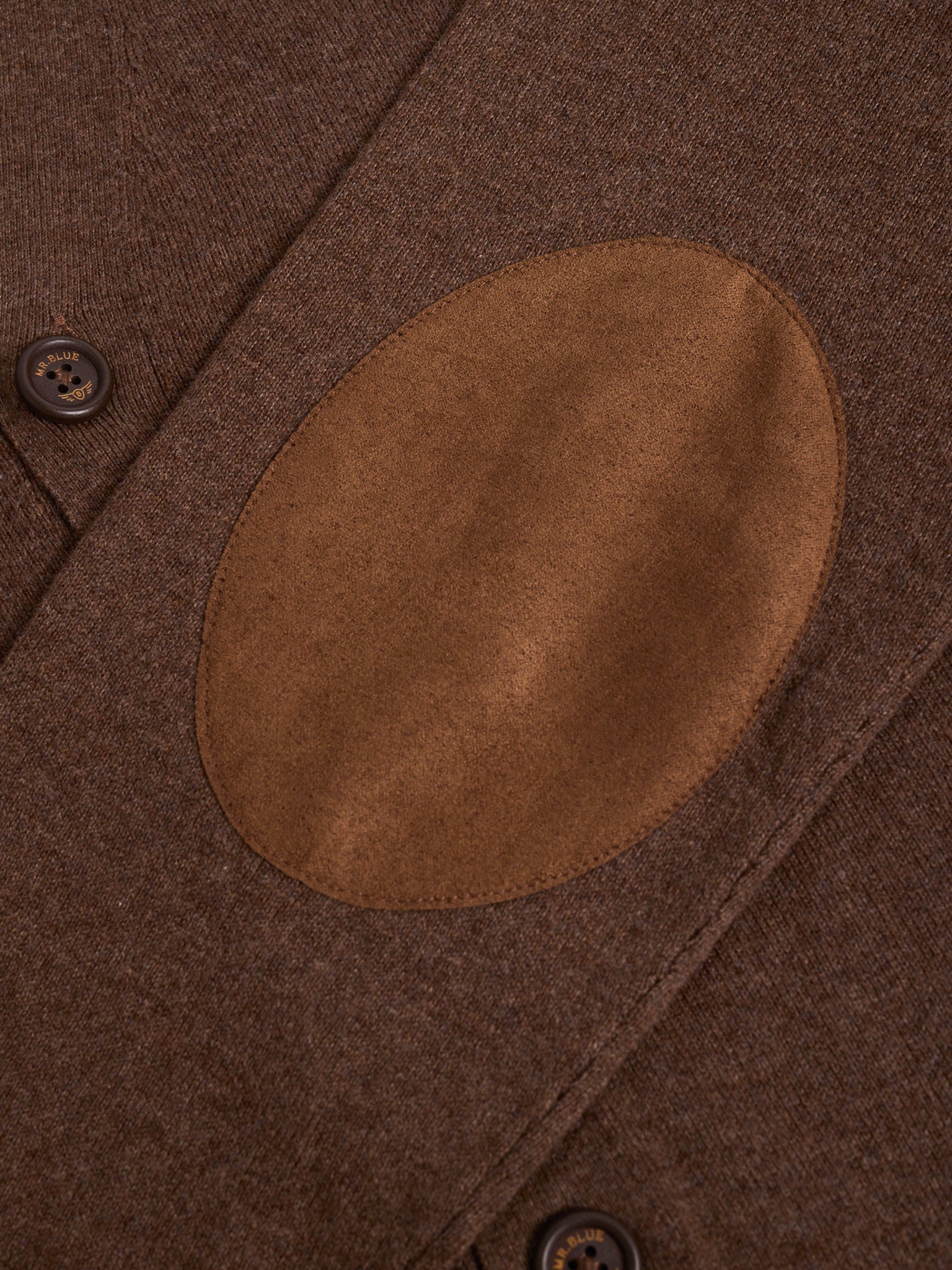 BROWN CASHMERE PULLOVER WITH REGULAR FIT MR ELBOW PADS. BLUE