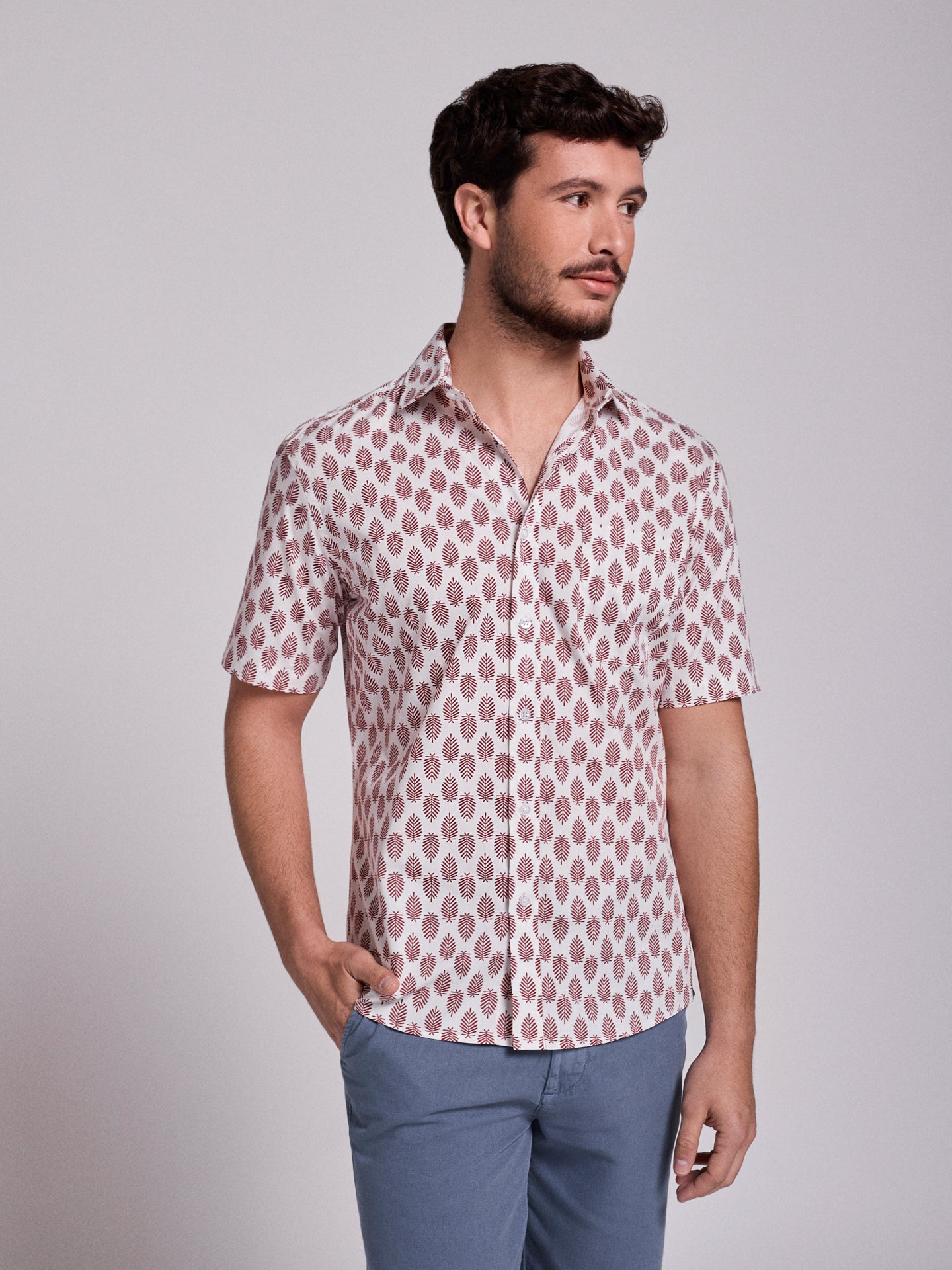 Camisa Algodão Vermelha Manga Curta Regular Fit Mr. Blue