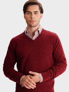 RED THICK PULLOVER WITH REGULAR FIT MR ELBOW PADS. BLUE
