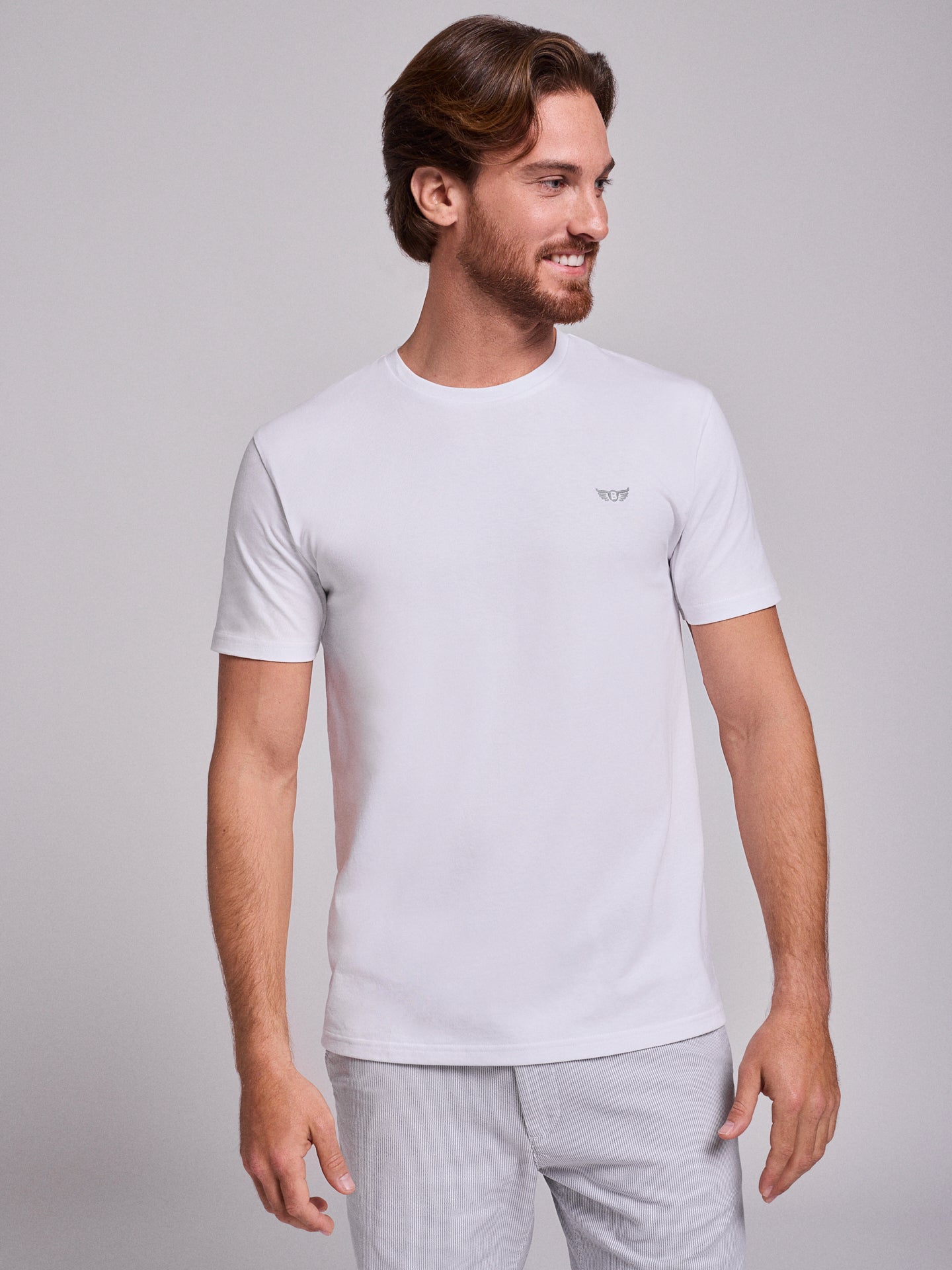 WHITE COTTON T-SHIRT SHORT SLEEVES REGULAR FIT MR. BLUE