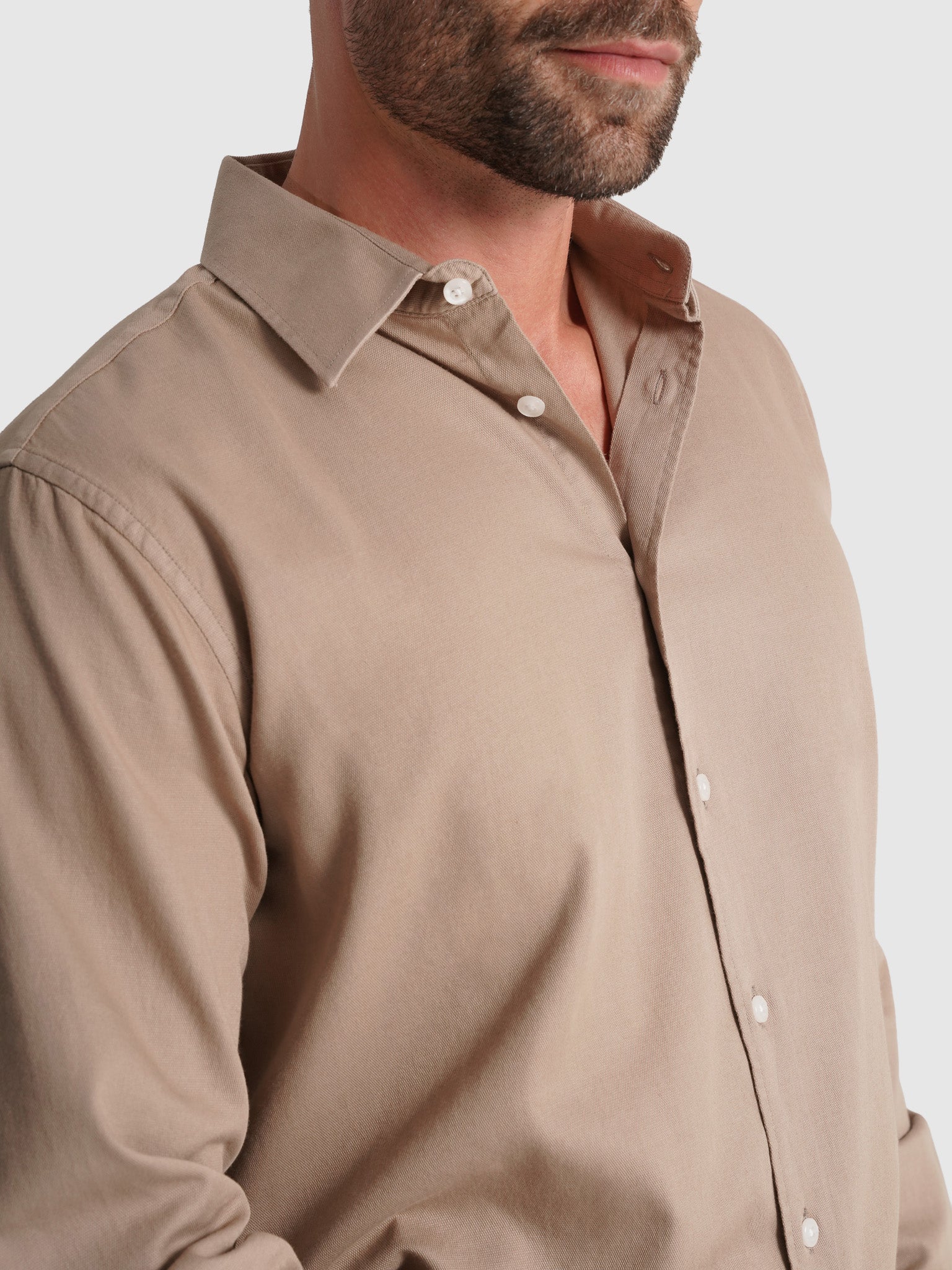 CAMISA ALGODÓN BEIGE MANGA LARGA REGULAR FIT MARK BELLUCCI