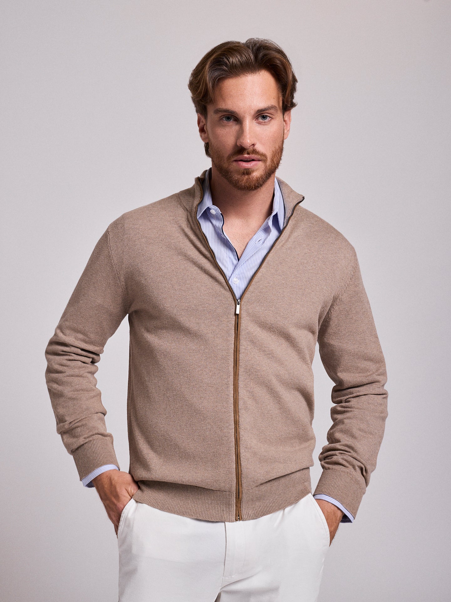 PULLOVER ALGODÃO BEGE MANGA COMPRIDA REGULAR FIT MR. BLUE