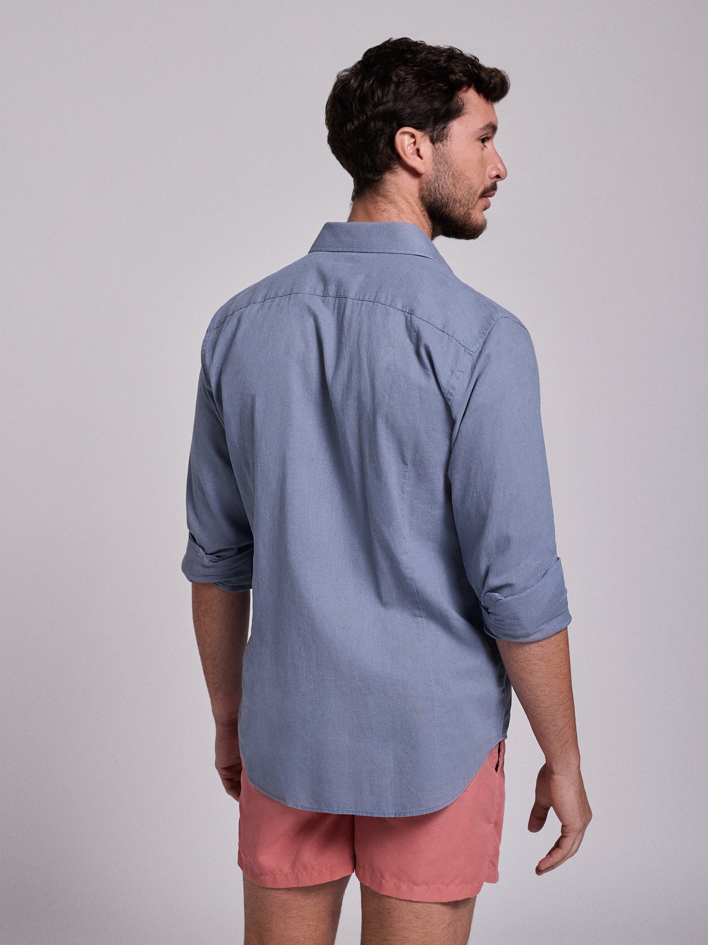 CAMISA LINHO AZUL MANGA COMPRIDA SLIM FIT MR. BLUE